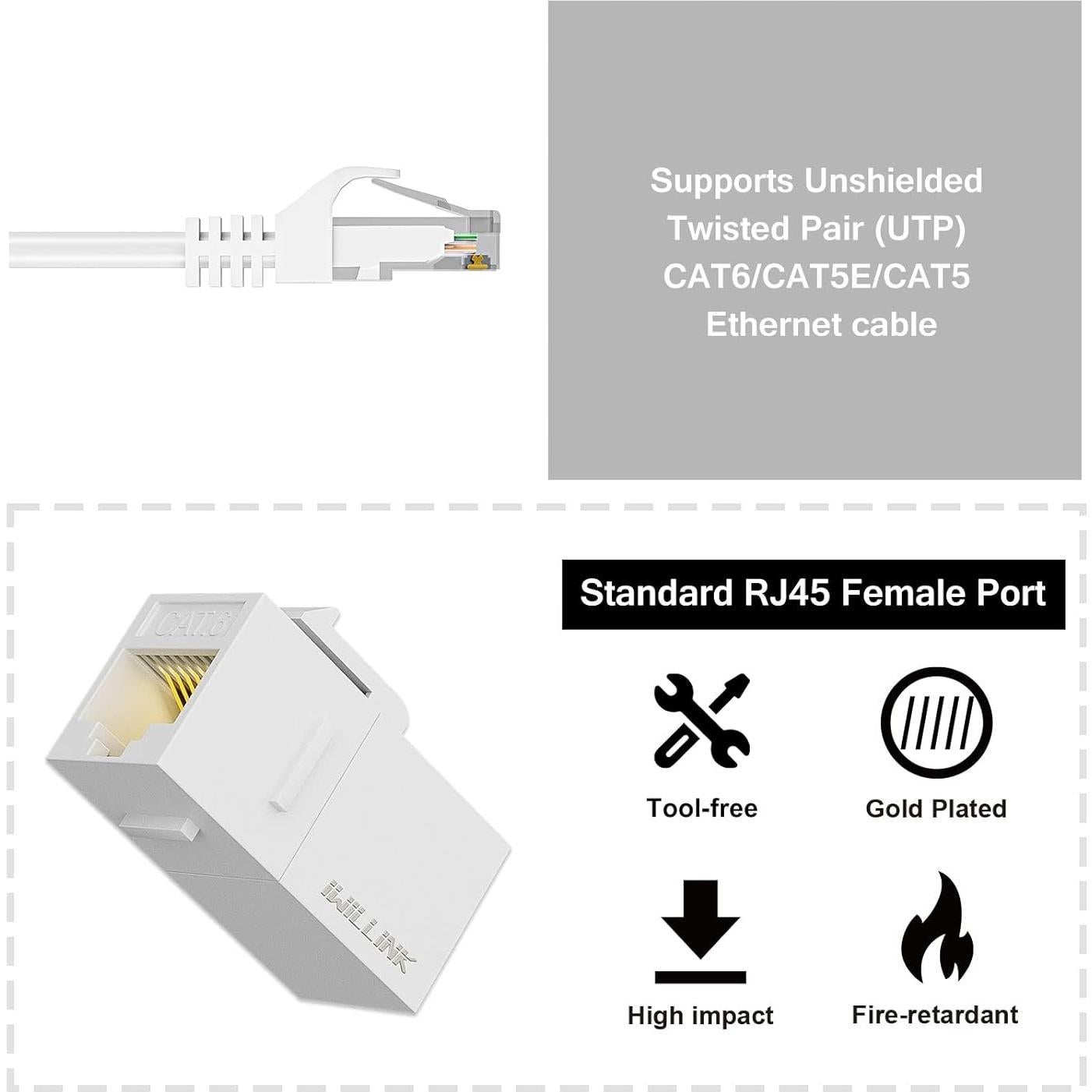 Acoplador Keystone RJ45 Cat6 Iwillink Hembra a Hembra 25-Pack