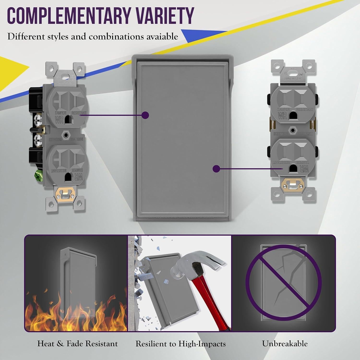 Placa de Pared Vertical Dúplex Enerlites Gris 12.29x7.19cm