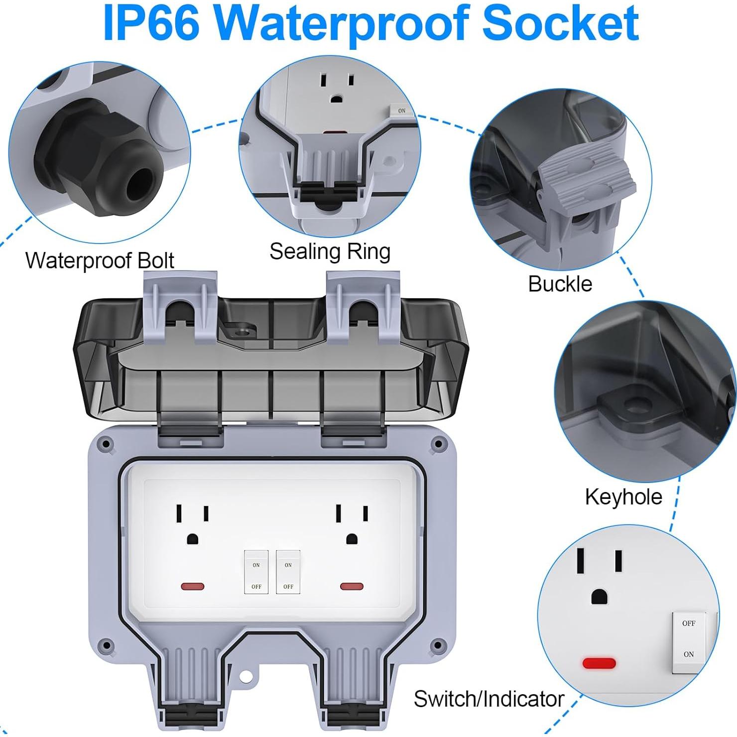 Enchufe Exterior Impermeable IP66 Beizkna 2-Gang con Tapa