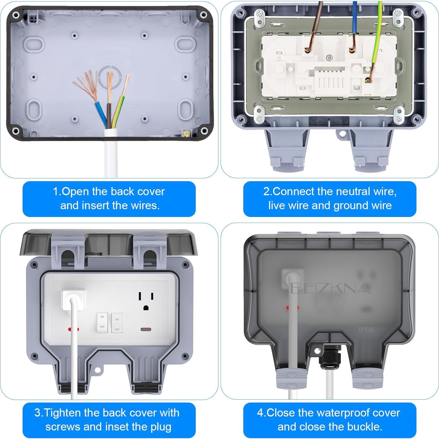 Enchufe Exterior Impermeable IP66 Beizkna 2-Gang con Tapa