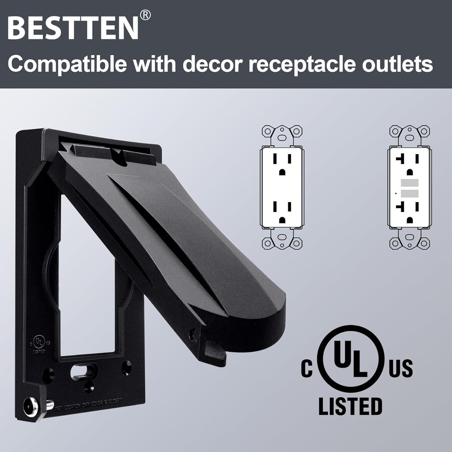 Tapa de Enchufe Exterior BESTTEN 3 Paquetes GFCI Negro