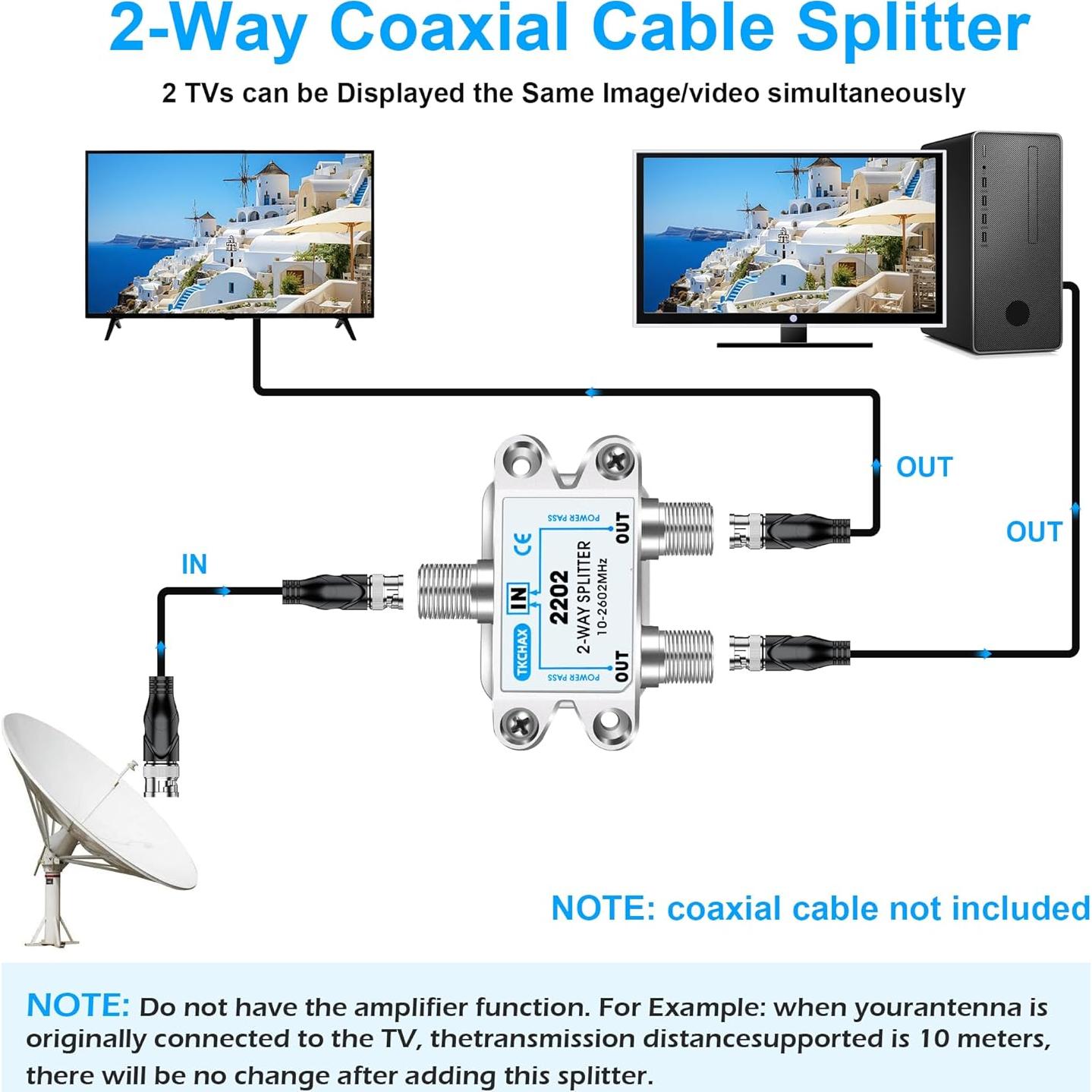 Divisor de Cable Coaxial 2 Vías TKCHAX 10-2600MHz RG6