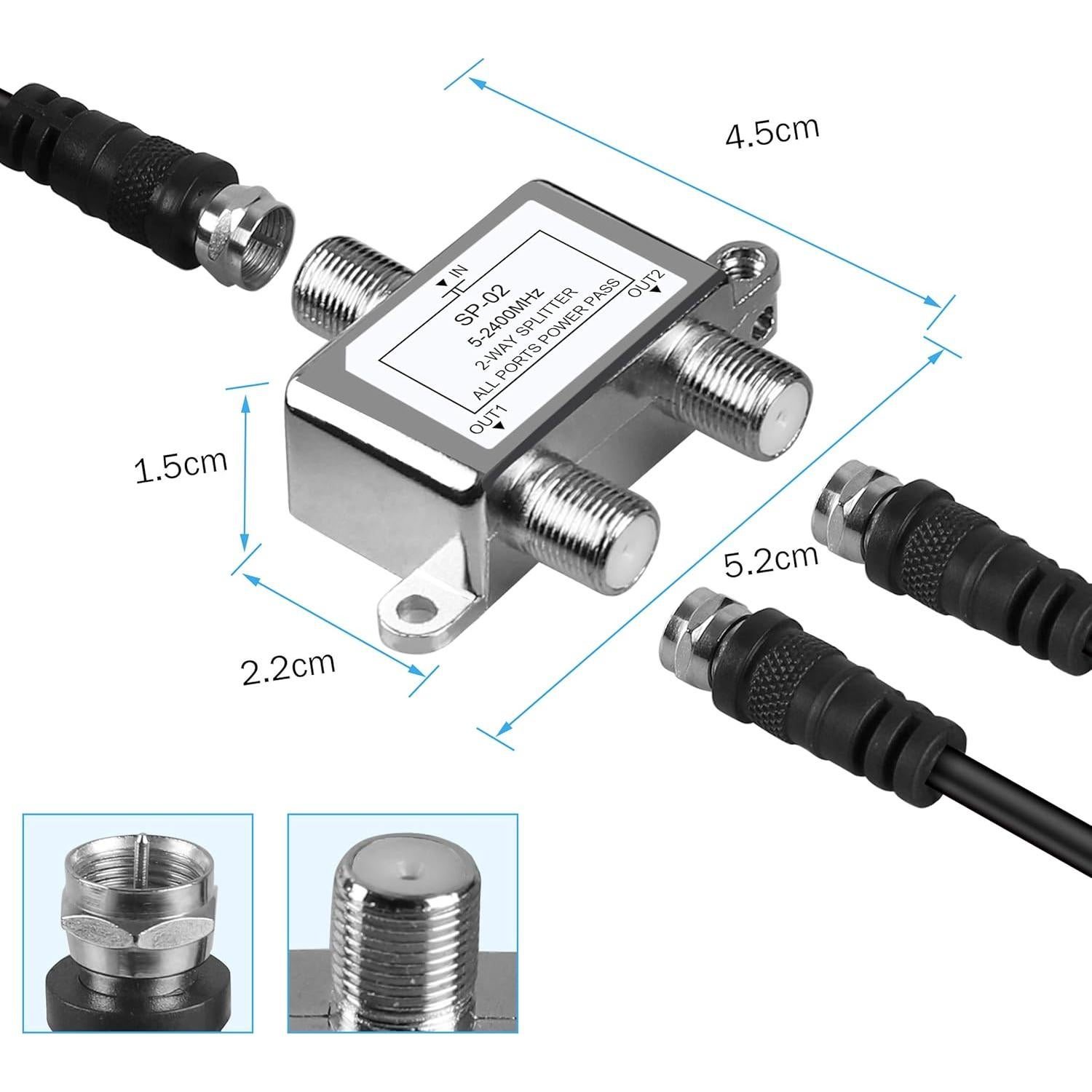 Divisor Coaxial NEWCARE 2 Vías 5-2400MHz para TV e Internet