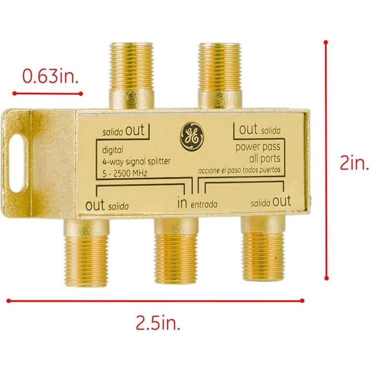 Divisor Coaxial Digital 4 Vías GE 2.5 GHz para TV y Internet