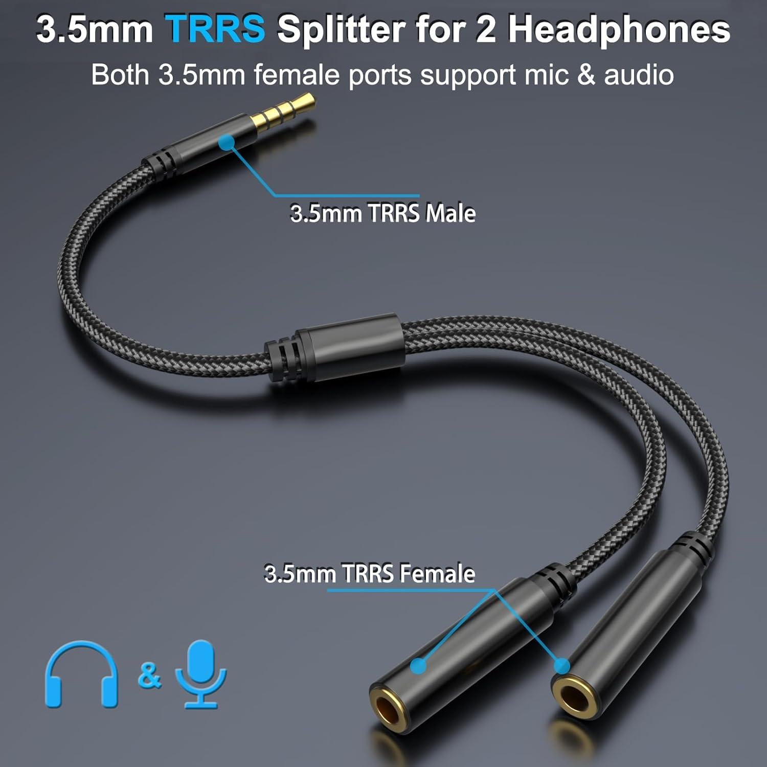 Divisor de Audio TRRS 3.5mm IIISOGNO 1FT Doble Auricular