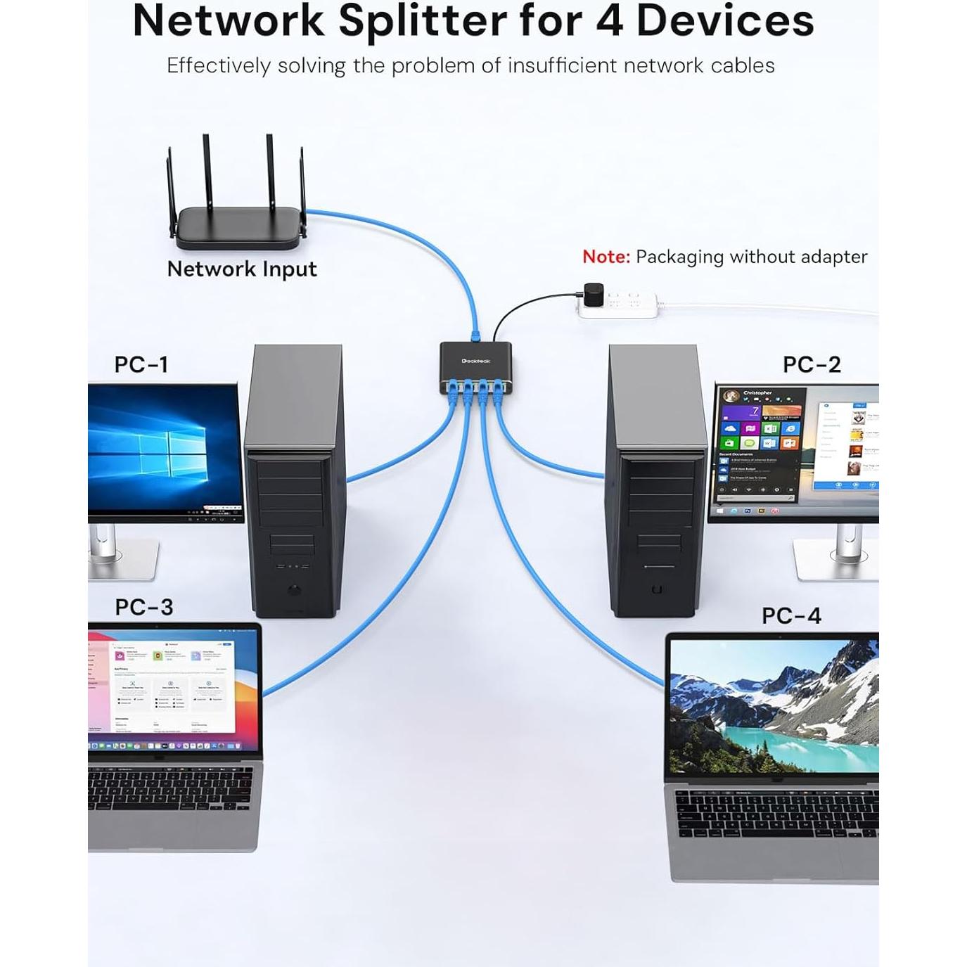 Divisor Ethernet 1 a 4 Dockteck 1000Mbps RJ45 Aluminio