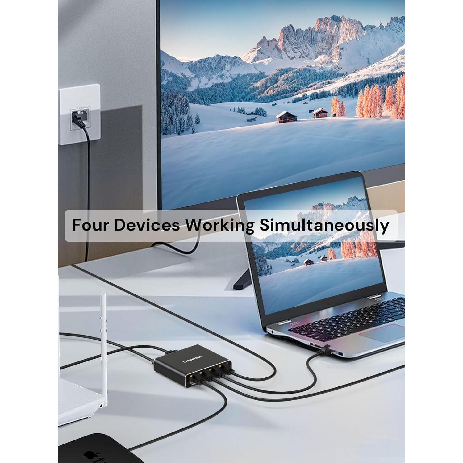 Divisor Ethernet 1 a 4 Dockteck 1000Mbps RJ45 Aluminio