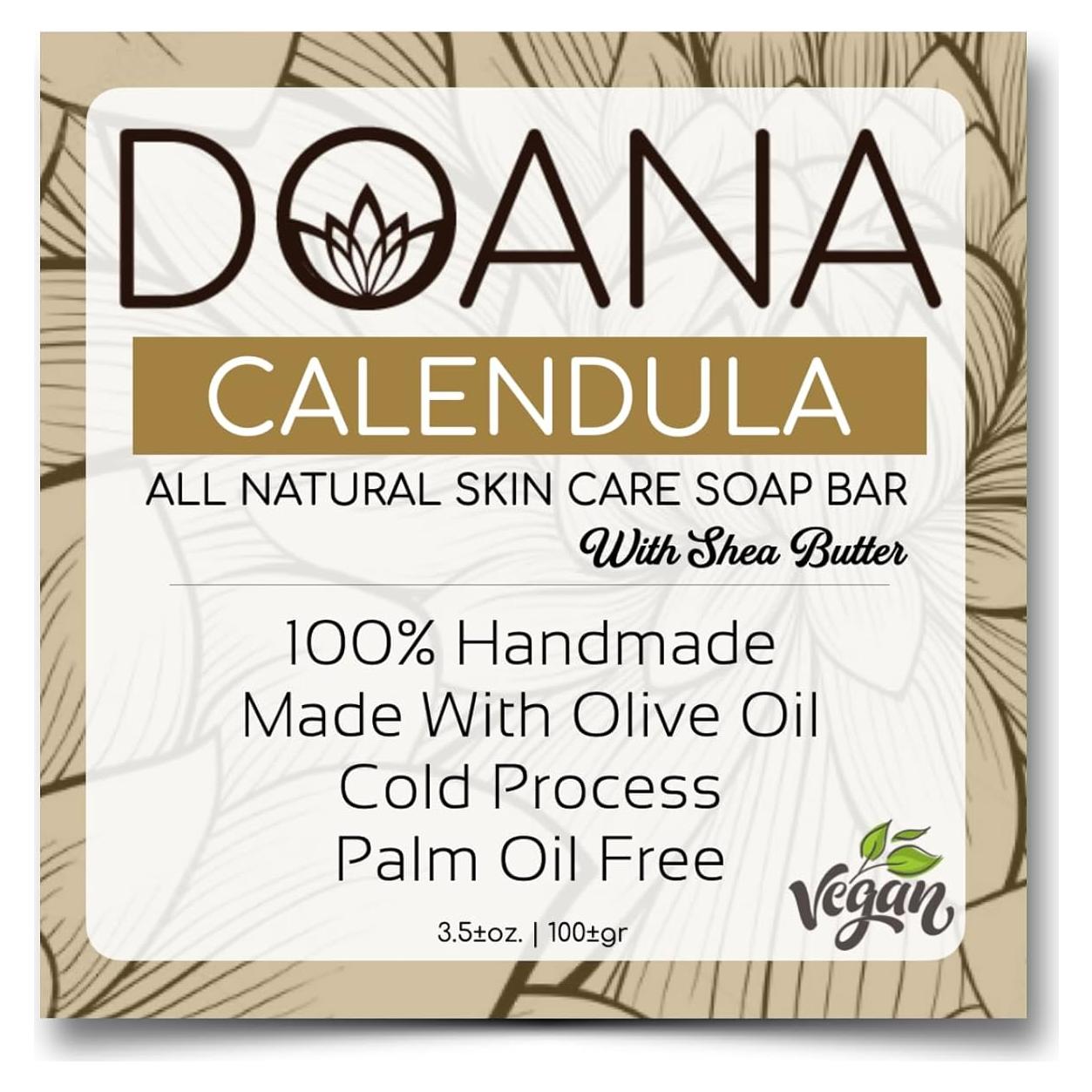 Calendula Soap Bar - Now with SHEA BUTTER - Vegan With Olive Oil and Coconut Oil, Palm Oil Free, Natural Face and Body Children, Men, and Women, Perfect for Sensitive Skin (Pack of 1)