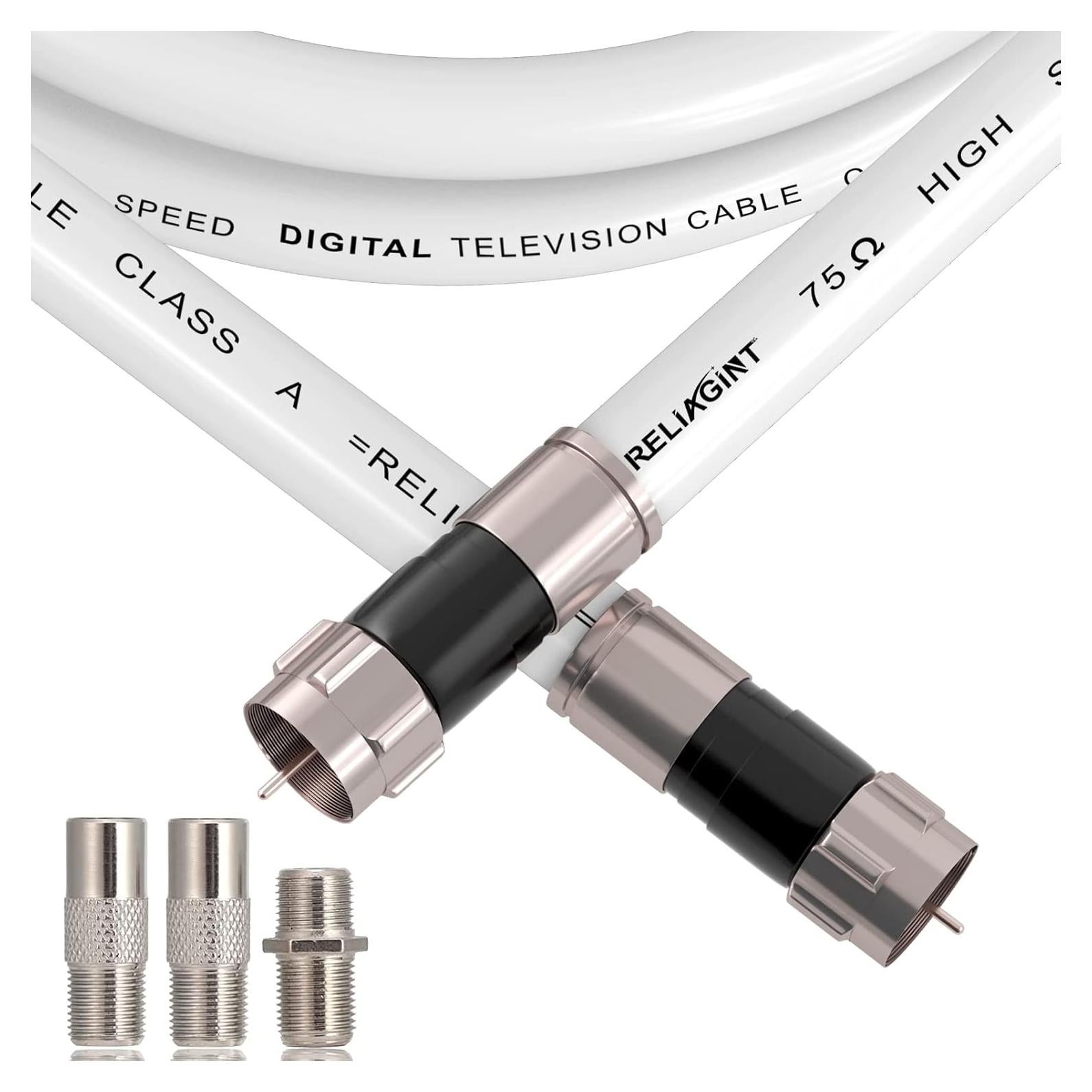 Cable coaxial RG6 7.62 m blanco con conector F y adaptador F81