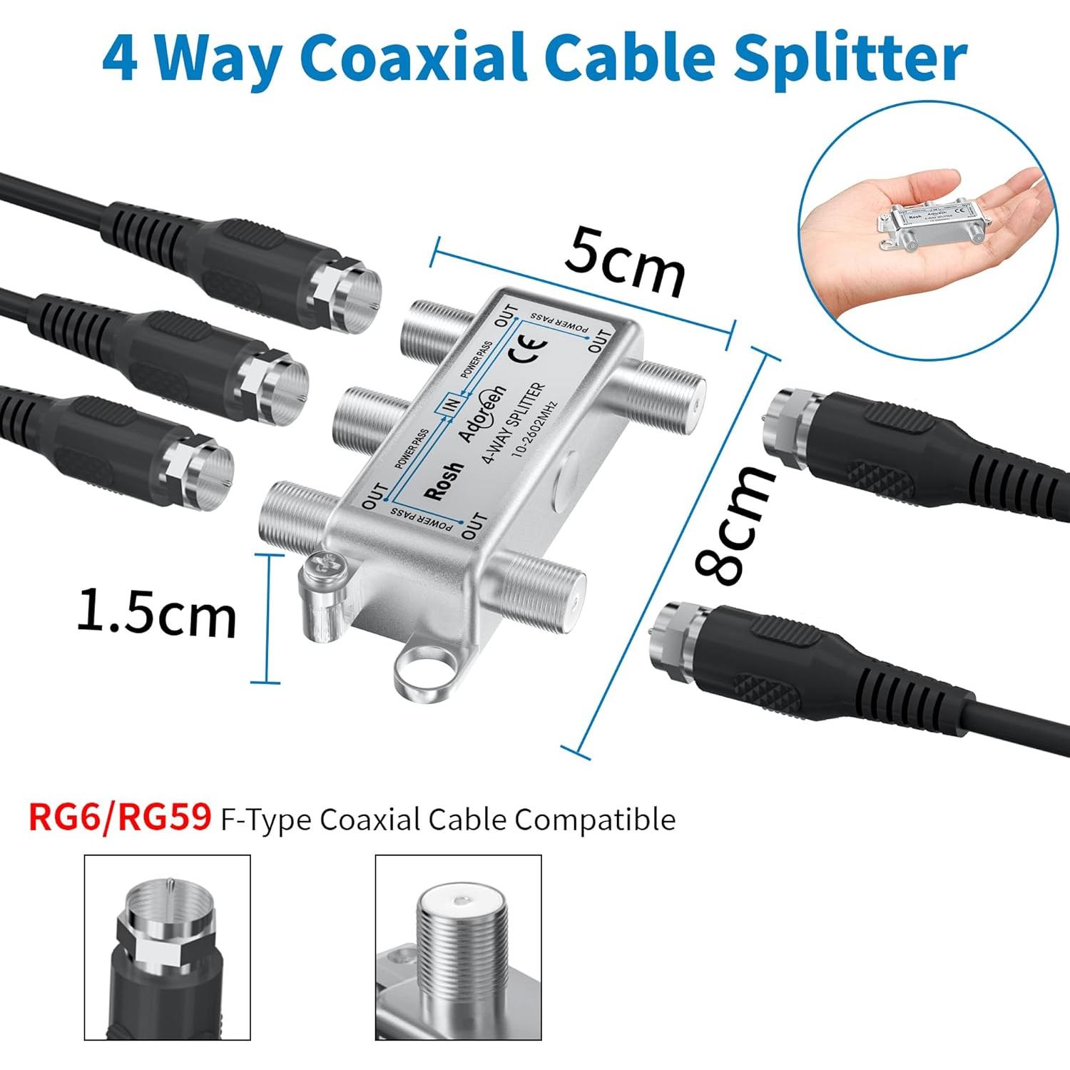 Divisor de Cable Coaxial Adoreen 4 Vías 10-2602MHz RG6/RG59