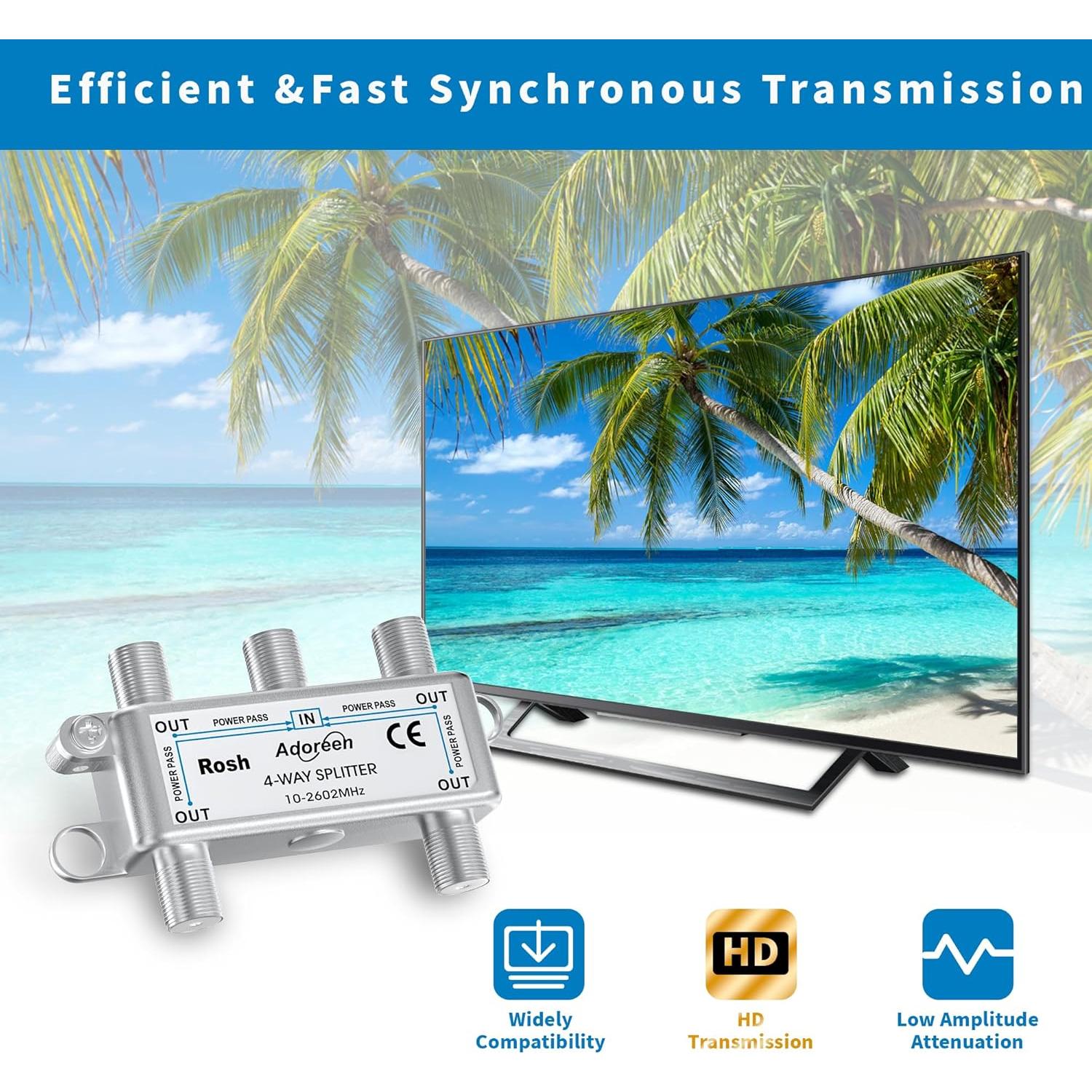 Divisor de Cable Coaxial Adoreen 4 Vías 10-2602MHz RG6/RG59