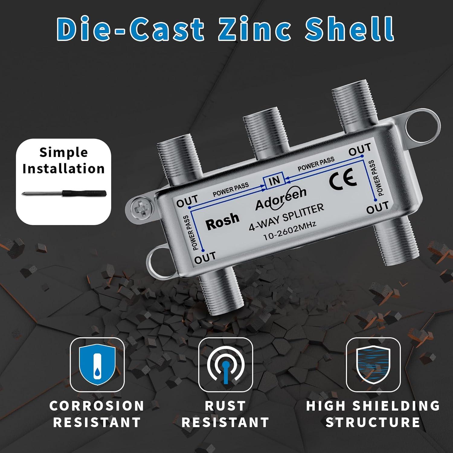 Divisor de Cable Coaxial Adoreen 4 Vías 10-2602MHz RG6/RG59