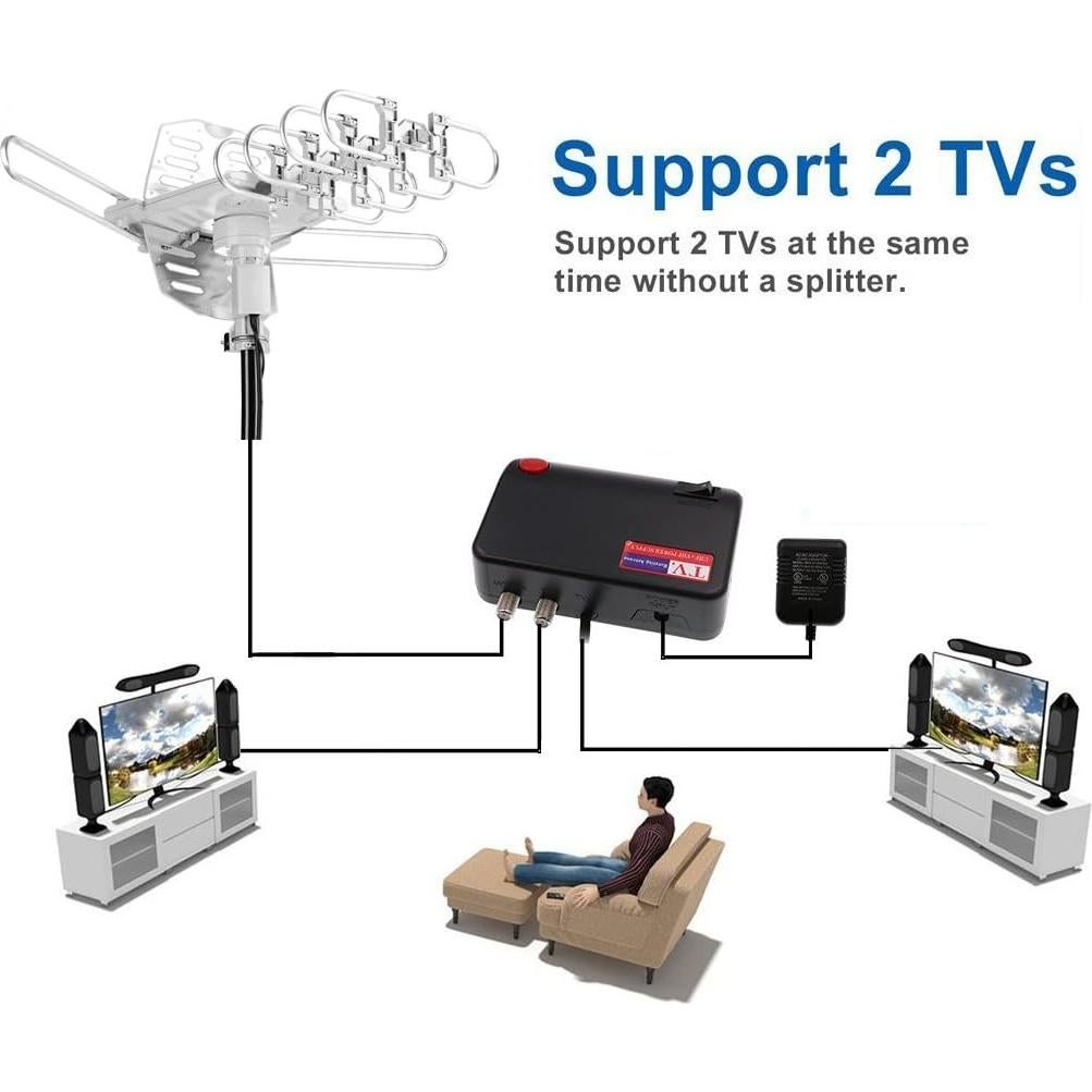 Antena de TV Exterior Amplificada PBD WA-2608 4K 1080P Control Remoto