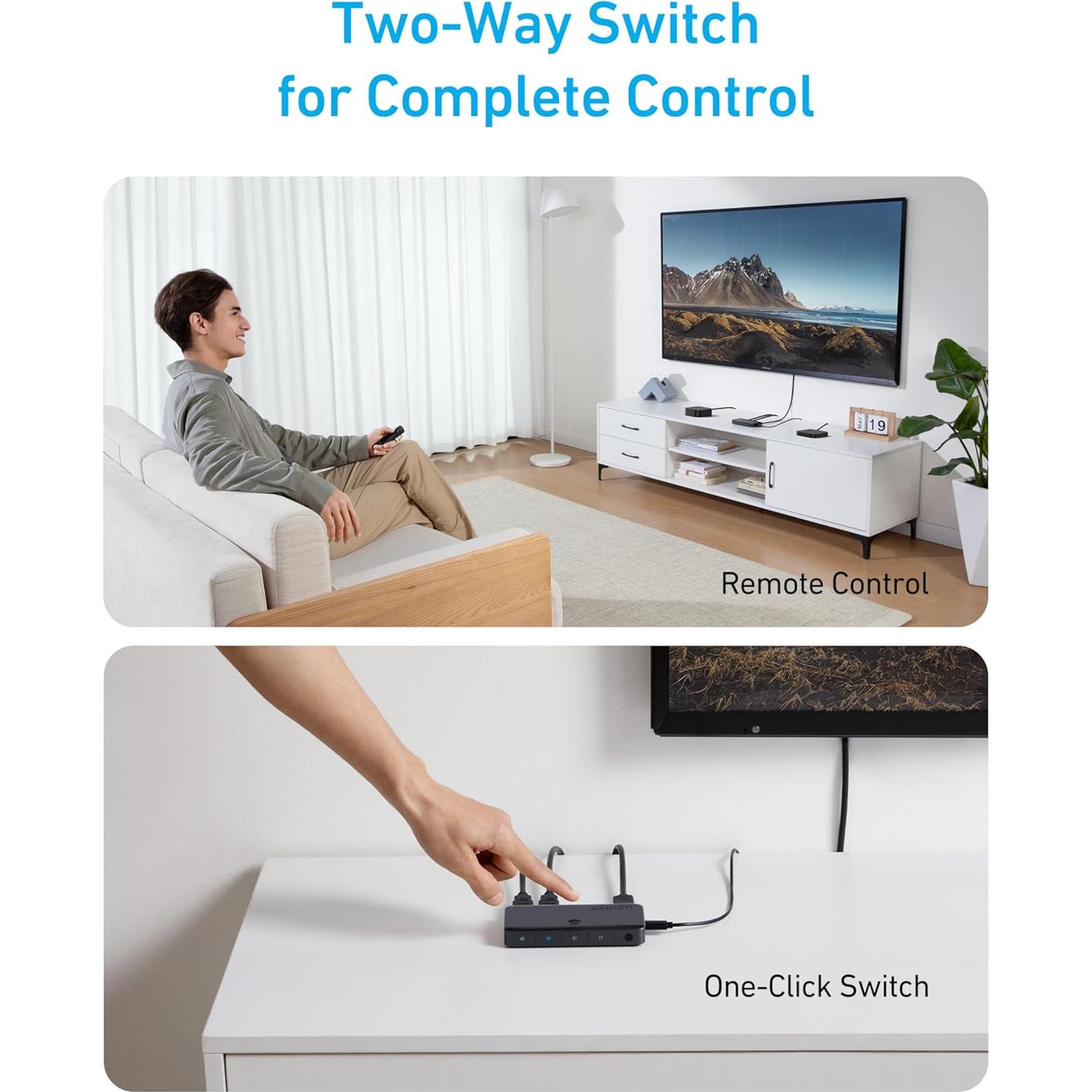 Interruptor HDMI 4 en 1 Anker A83H2 4K 60Hz Soporta HDR y 3D