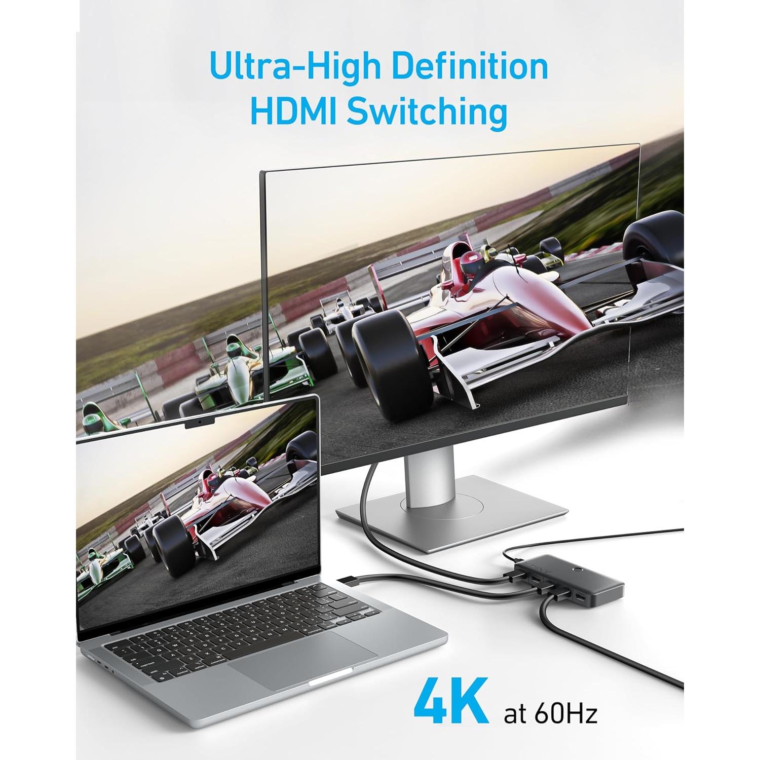 Interruptor HDMI 4 en 1 Anker A83H2 4K 60Hz Soporta HDR y 3D