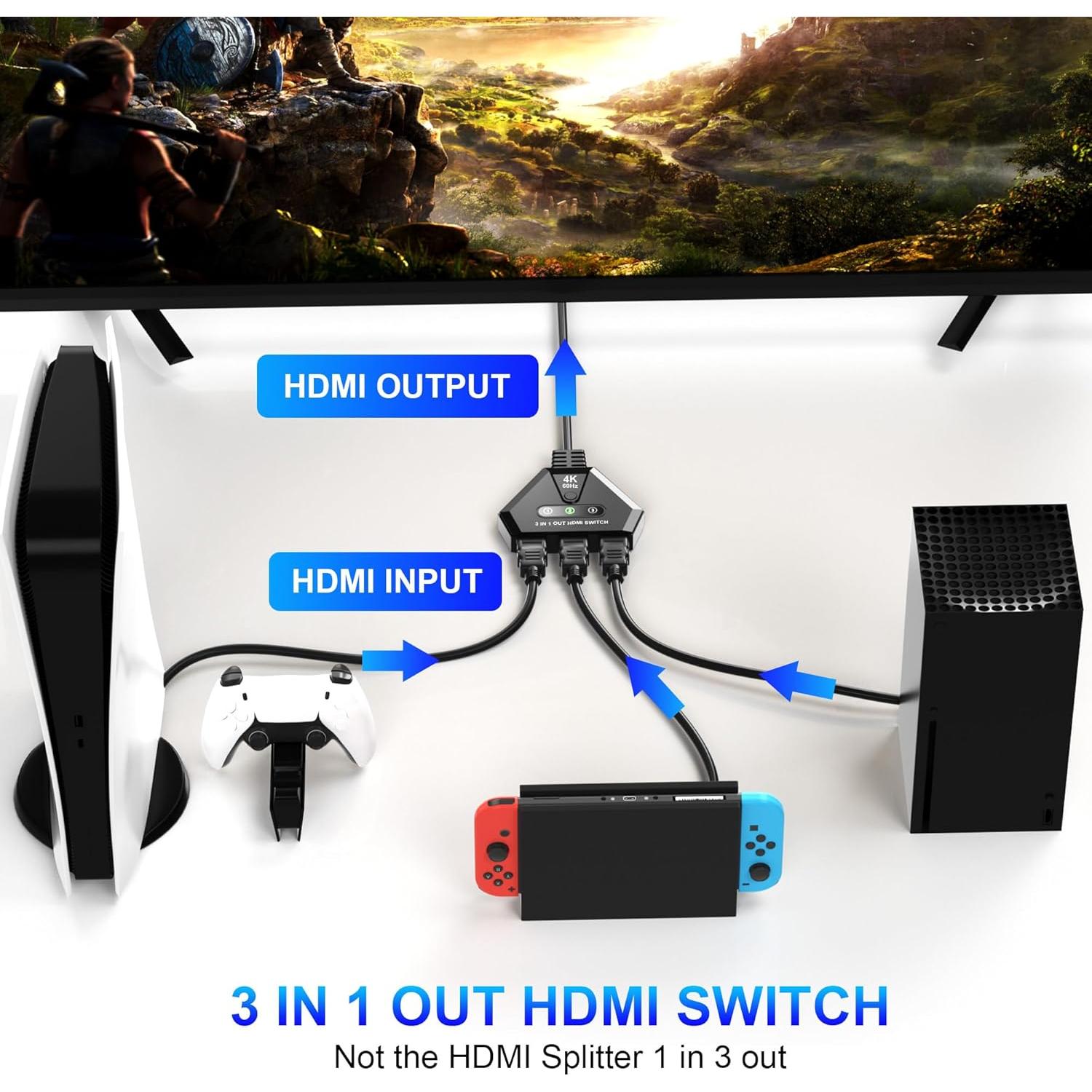 Conmutador HDMI 3 en 1 AUKOKIOULA 4K 60Hz Chapado en Oro