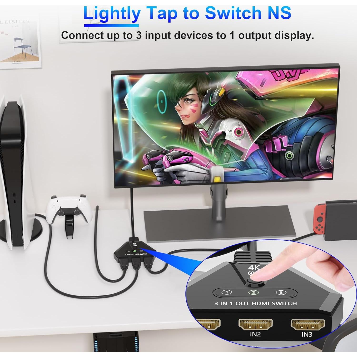 Conmutador HDMI 3 en 1 AUKOKIOULA 4K 60Hz Chapado en Oro