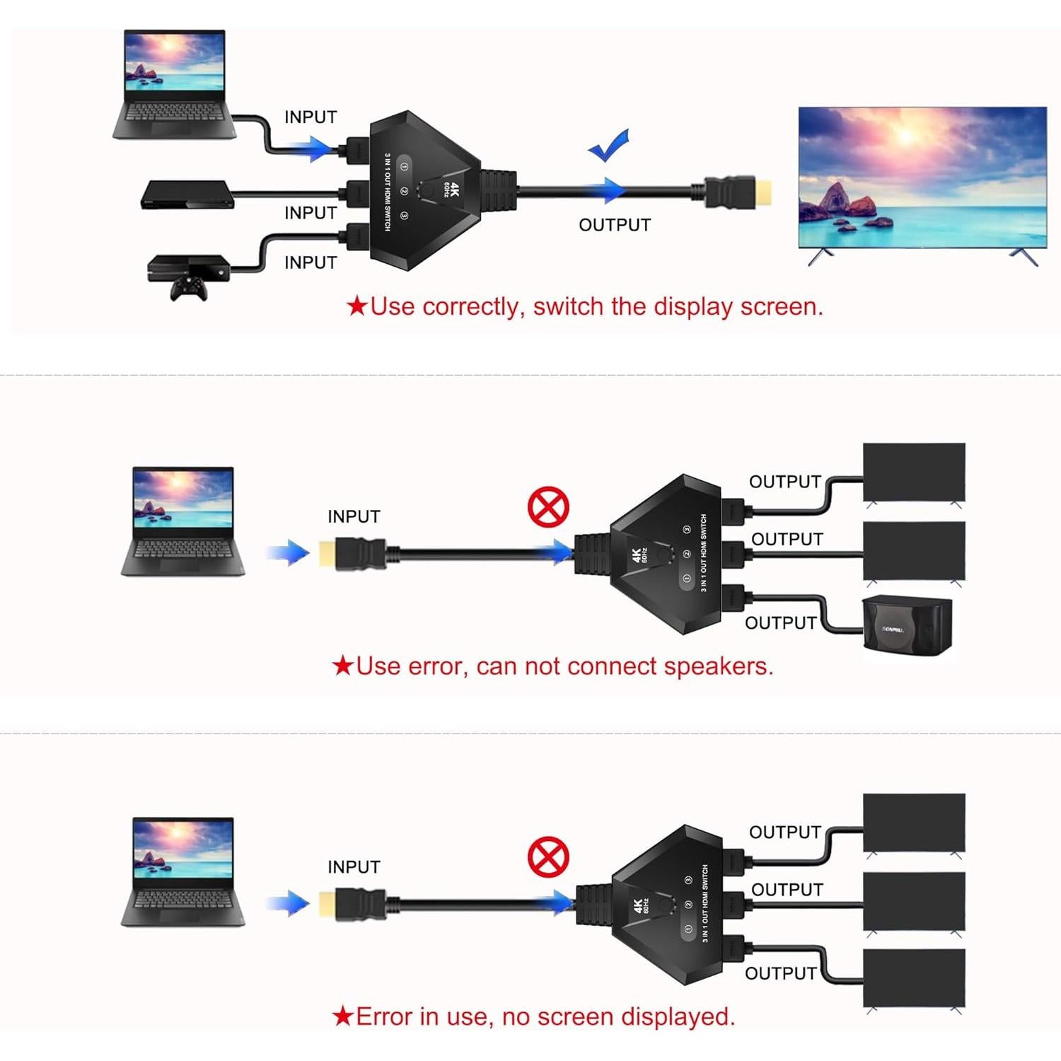 Conmutador HDMI 3 en 1 AUKOKIOULA 4K 60Hz Chapado en Oro