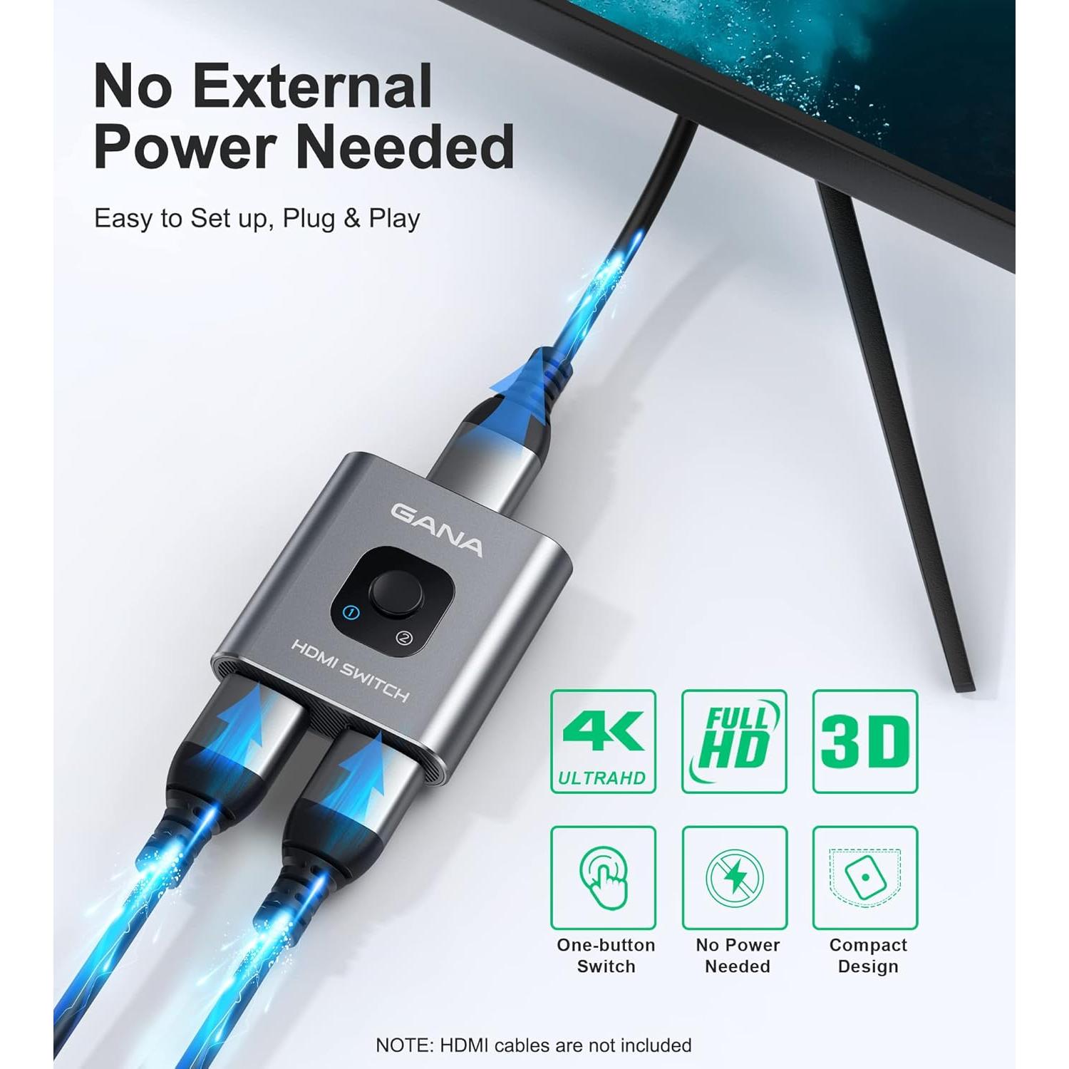 Conmutador HDMI 4K GANA Bidireccional 3 Puertos Aluminio