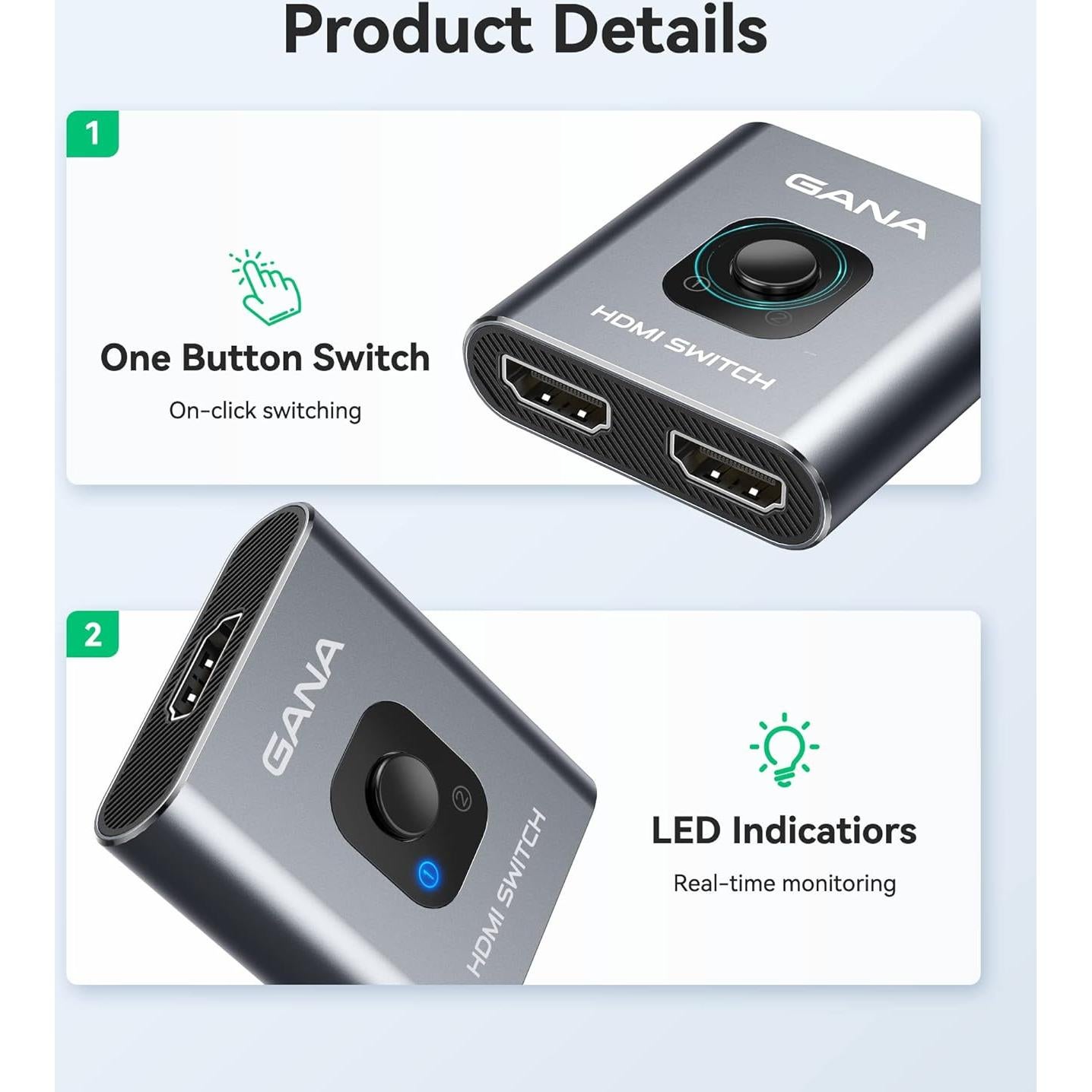 Conmutador HDMI 4K GANA Bidireccional 3 Puertos Aluminio