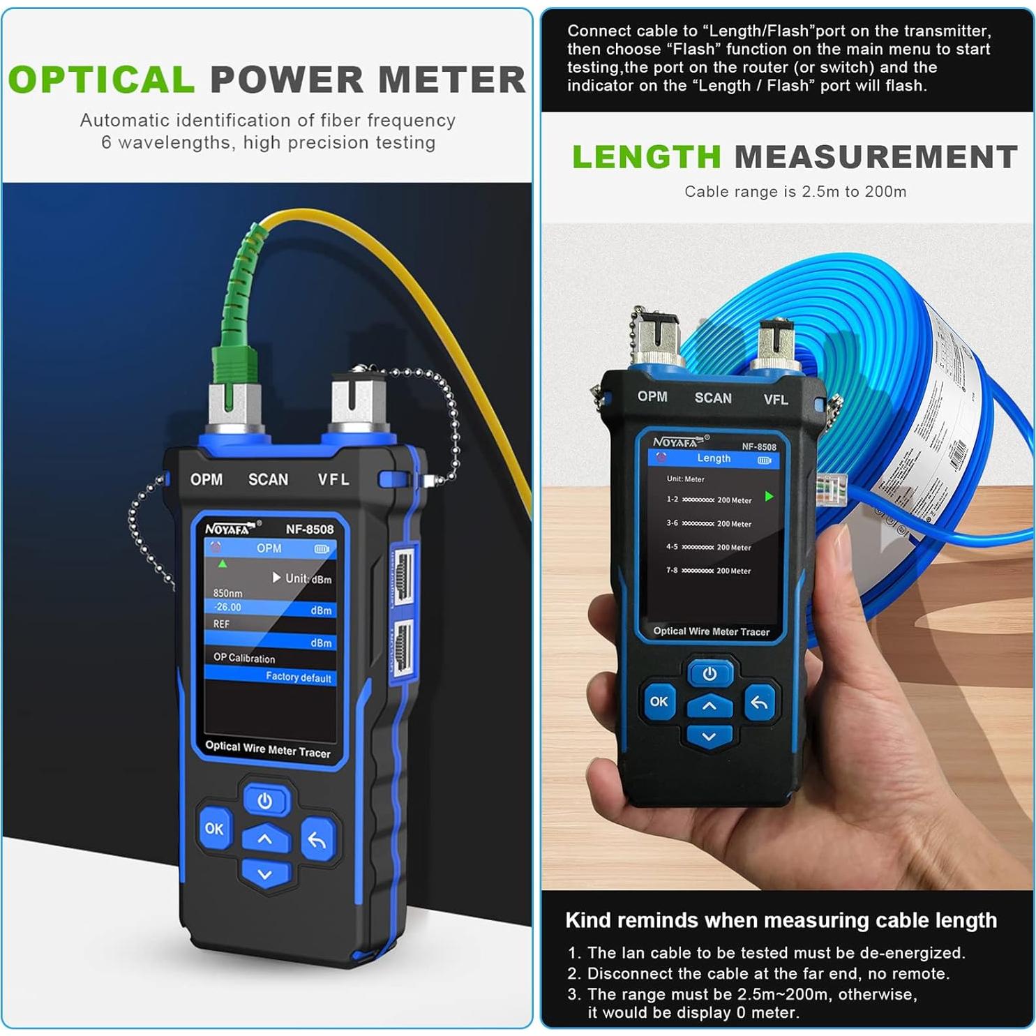 Probador de Cable de Red NOYAFA NF-8508 con Medidor Óptico