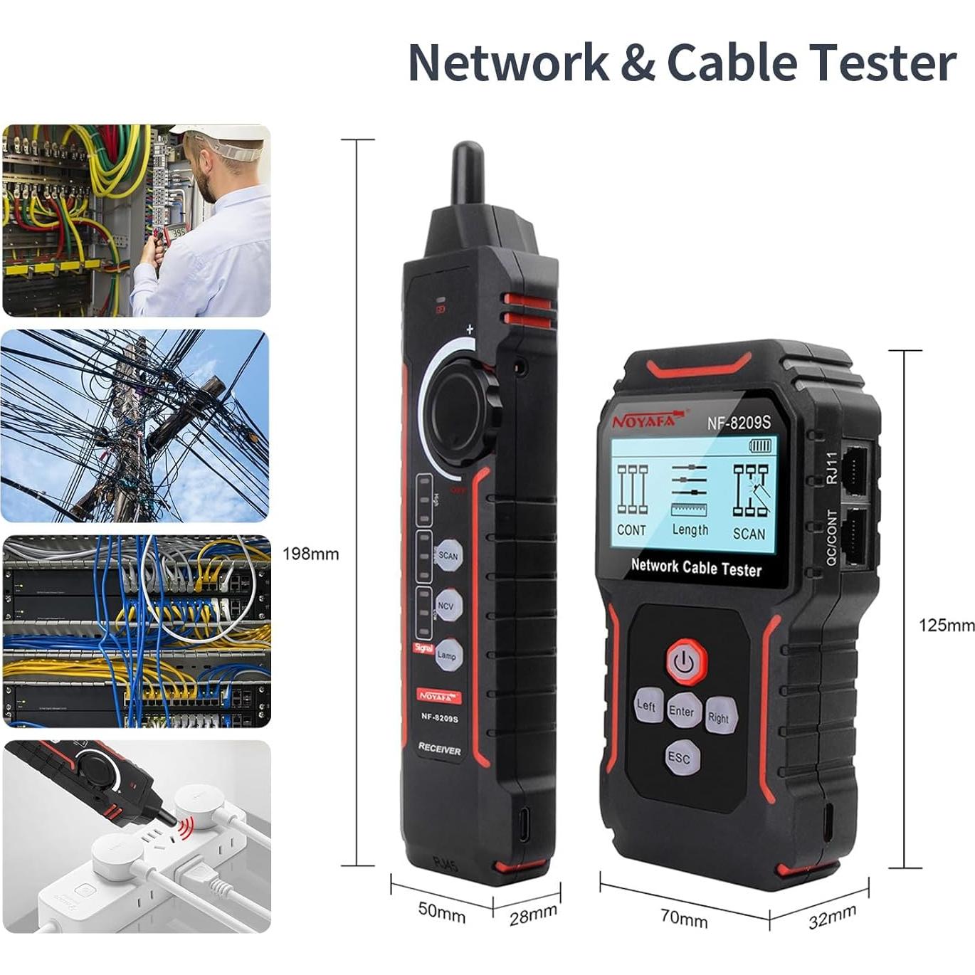 Probador de Cable de Red NOYAFA NF-8209S con PoE y LED