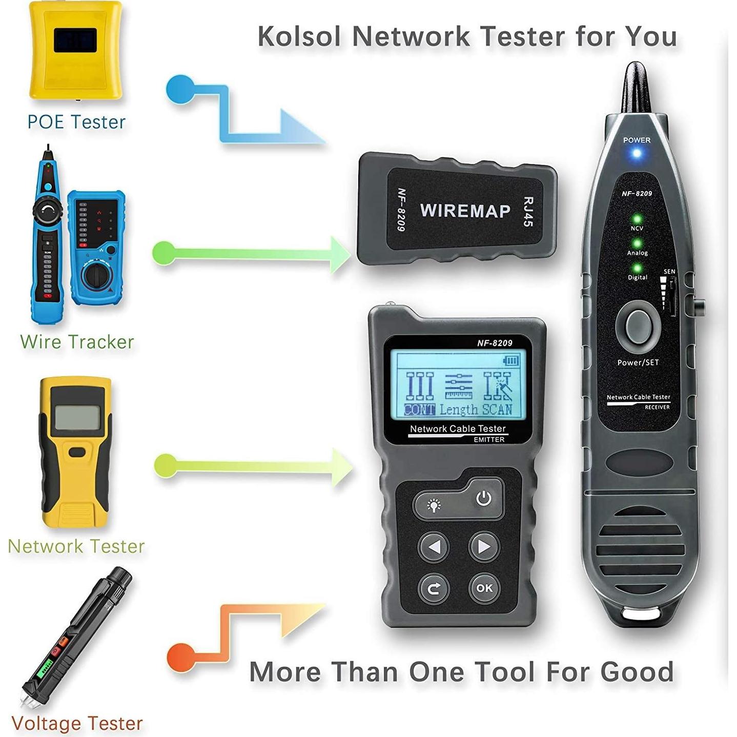 Probador de Cable de Red KOLSOL NF-8209 con Medición PoE