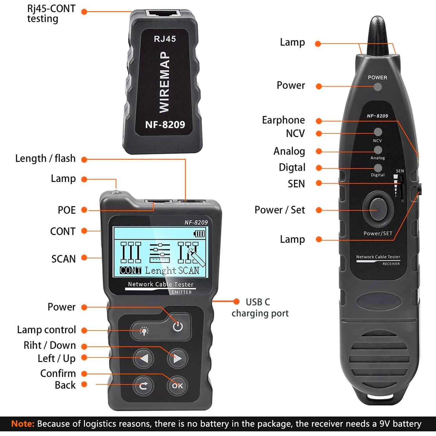 Probador de Cable de Red NOYAFA NF-8209 Multifuncional