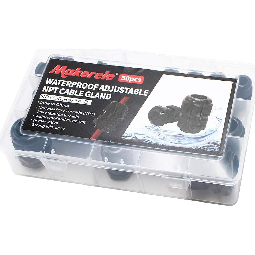 Kit de Pasacables NPT 50pcs MAKERELE Nylon Impermeable