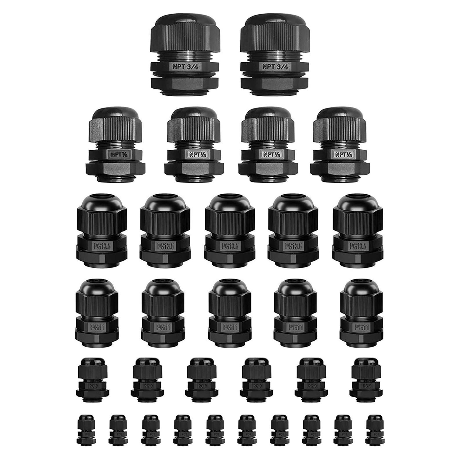 Pasacables IP68 32pcs Nylon XM Negro 3-18mm NPT PG