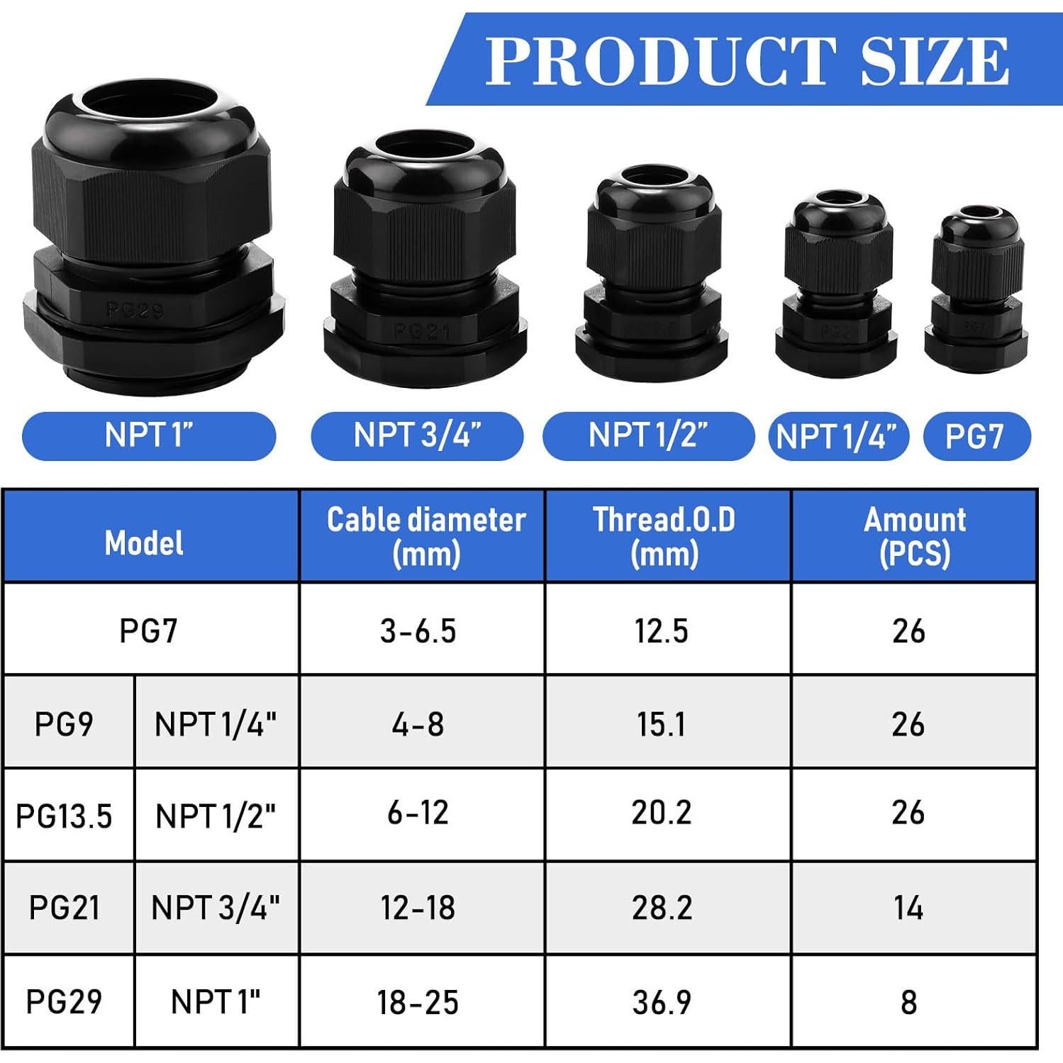 Kit de Conectores de Cable Duraaamo 100pcs Nylon Impermeables