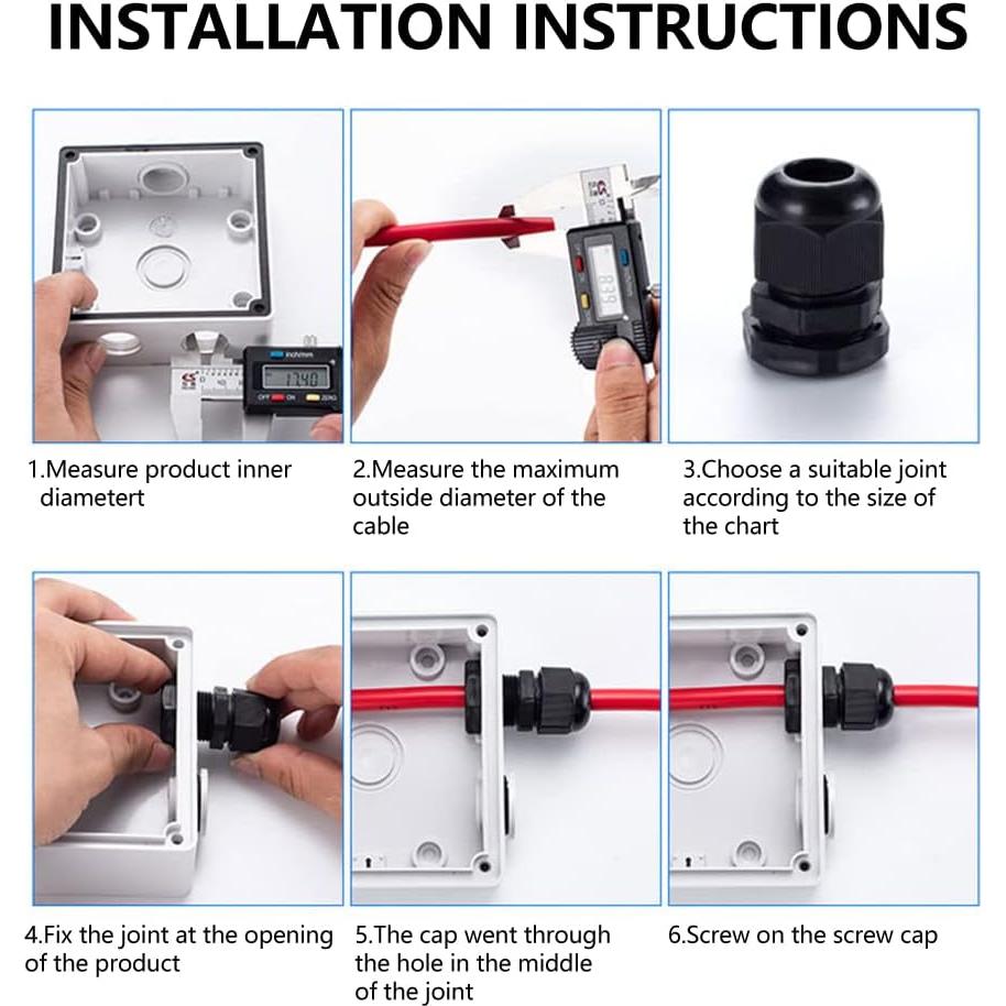 Entradas de Cable 3/4" NPT AIRIC 6 Pcs Nylon IP68 Impermeable