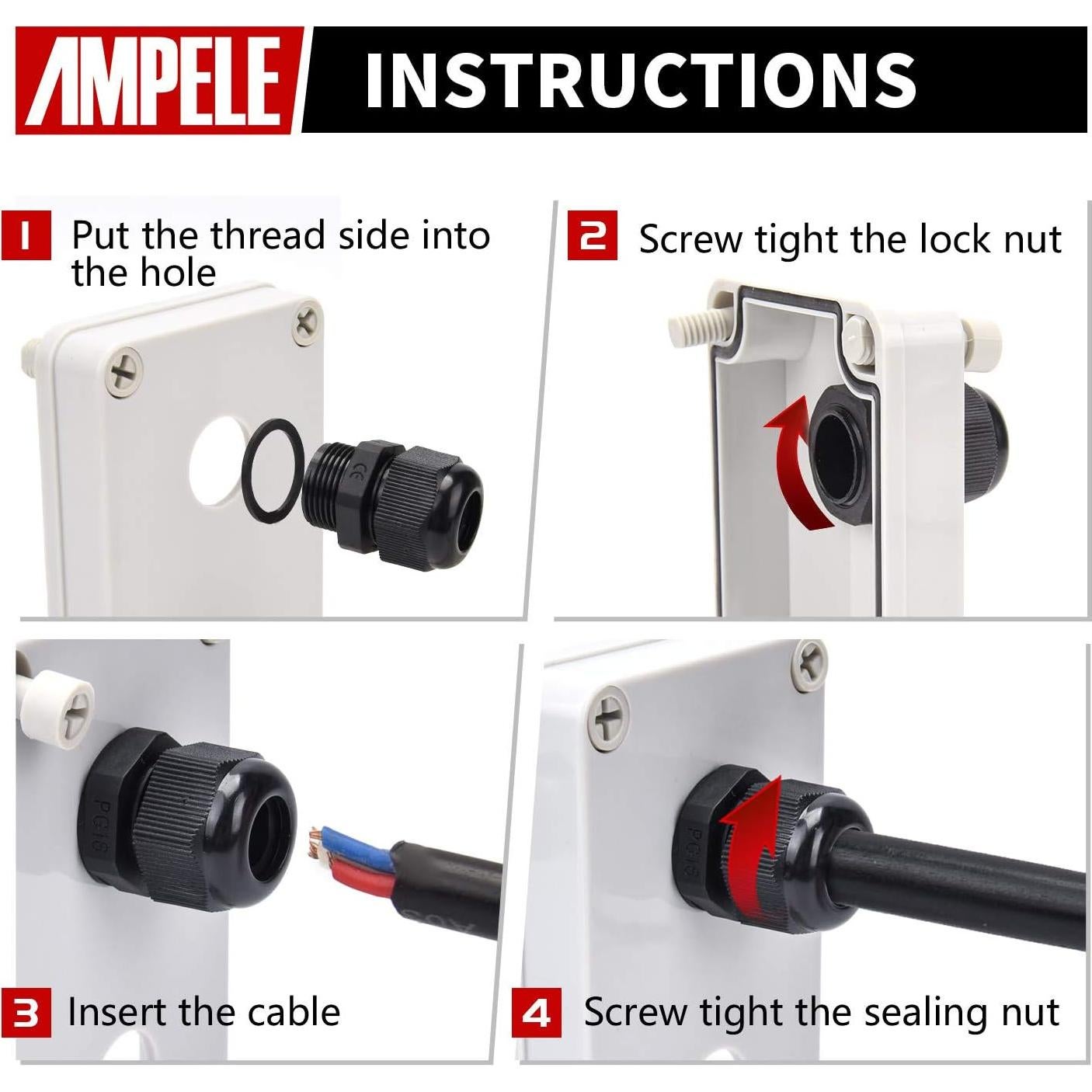 Cable Gland PG7 100 Pack AMPELE Impermeable 3.5-6mm