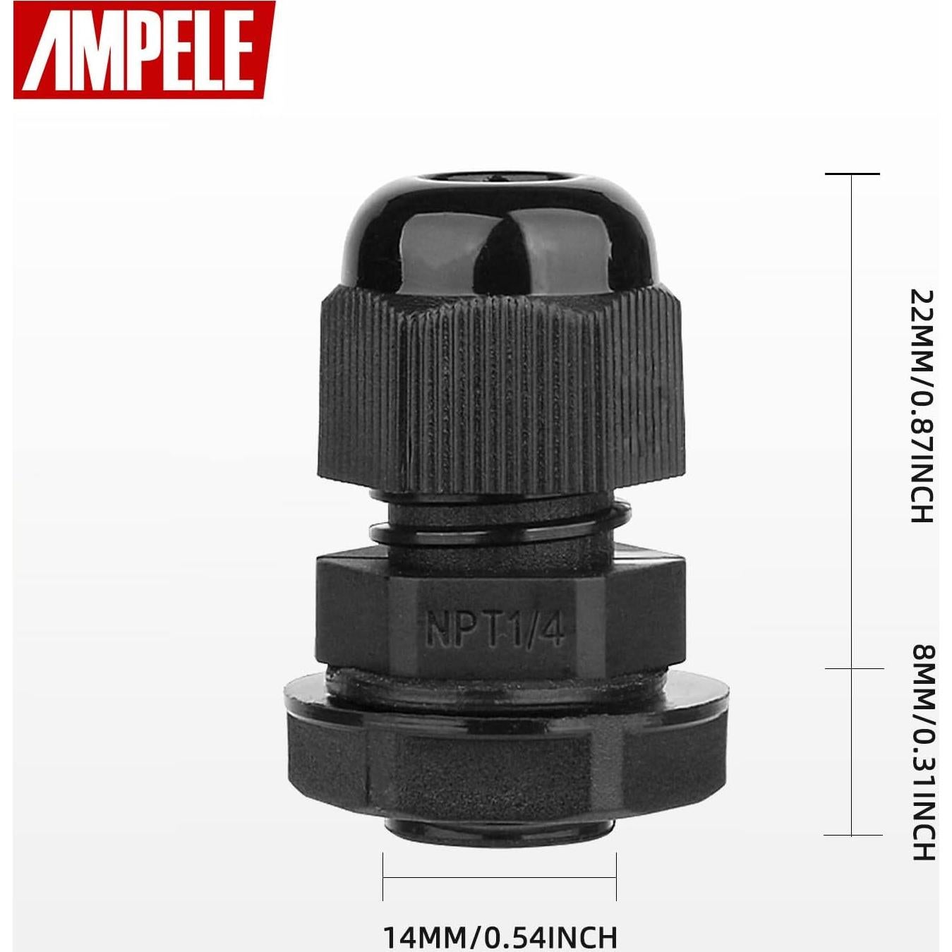 Glandes de Cable Impermeables Ajustables AMPELE 1/4" - Paquete de 50