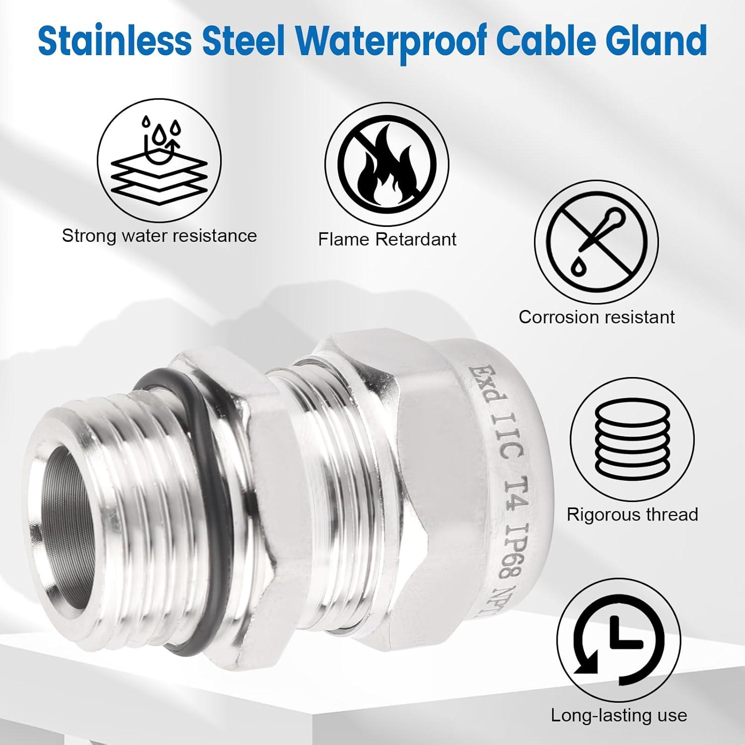 2 Pcs Abrazadera de Cable Ajustable IP68 Acero Inoxidable 6-12mm