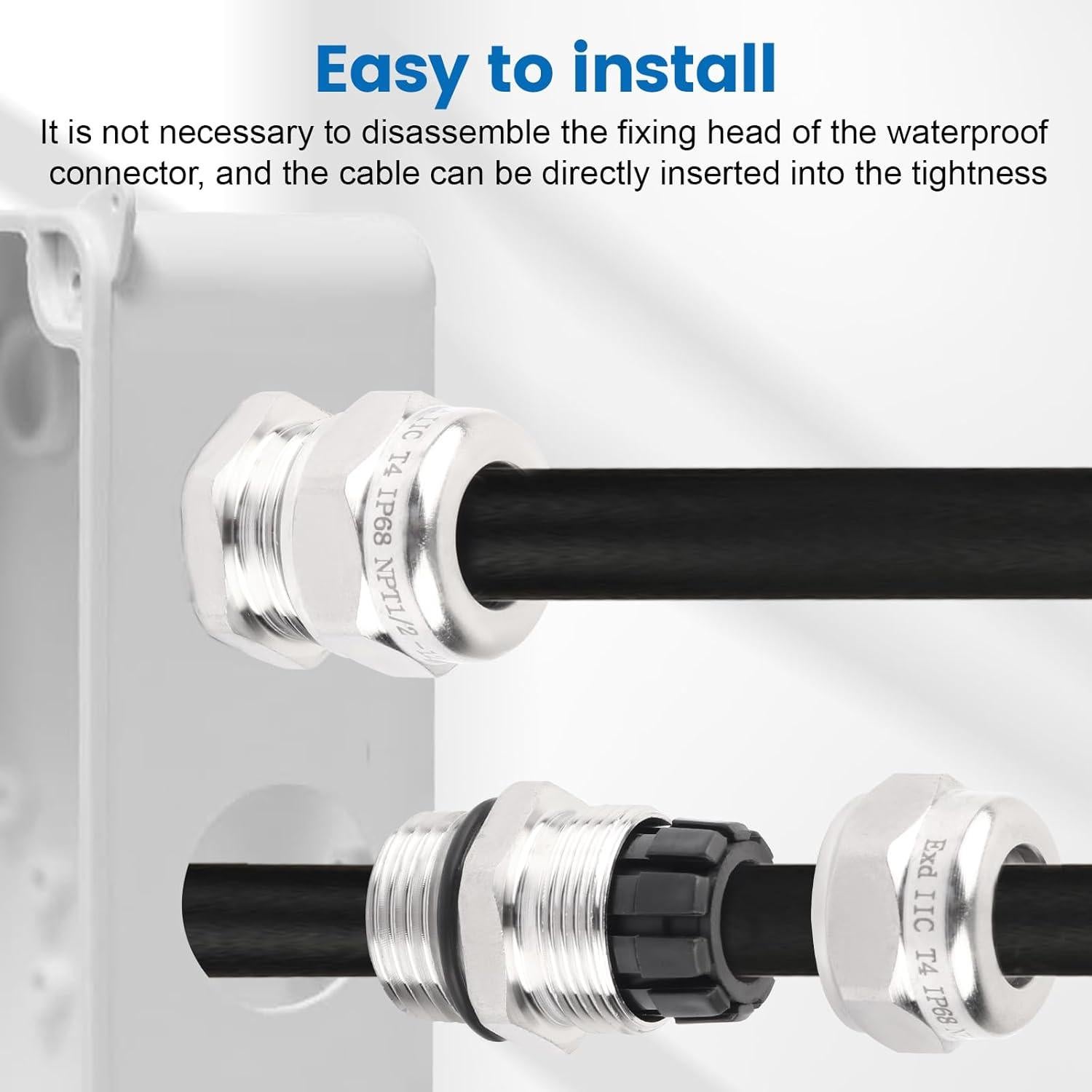 2 Pcs Abrazadera de Cable Ajustable IP68 Acero Inoxidable 6-12mm