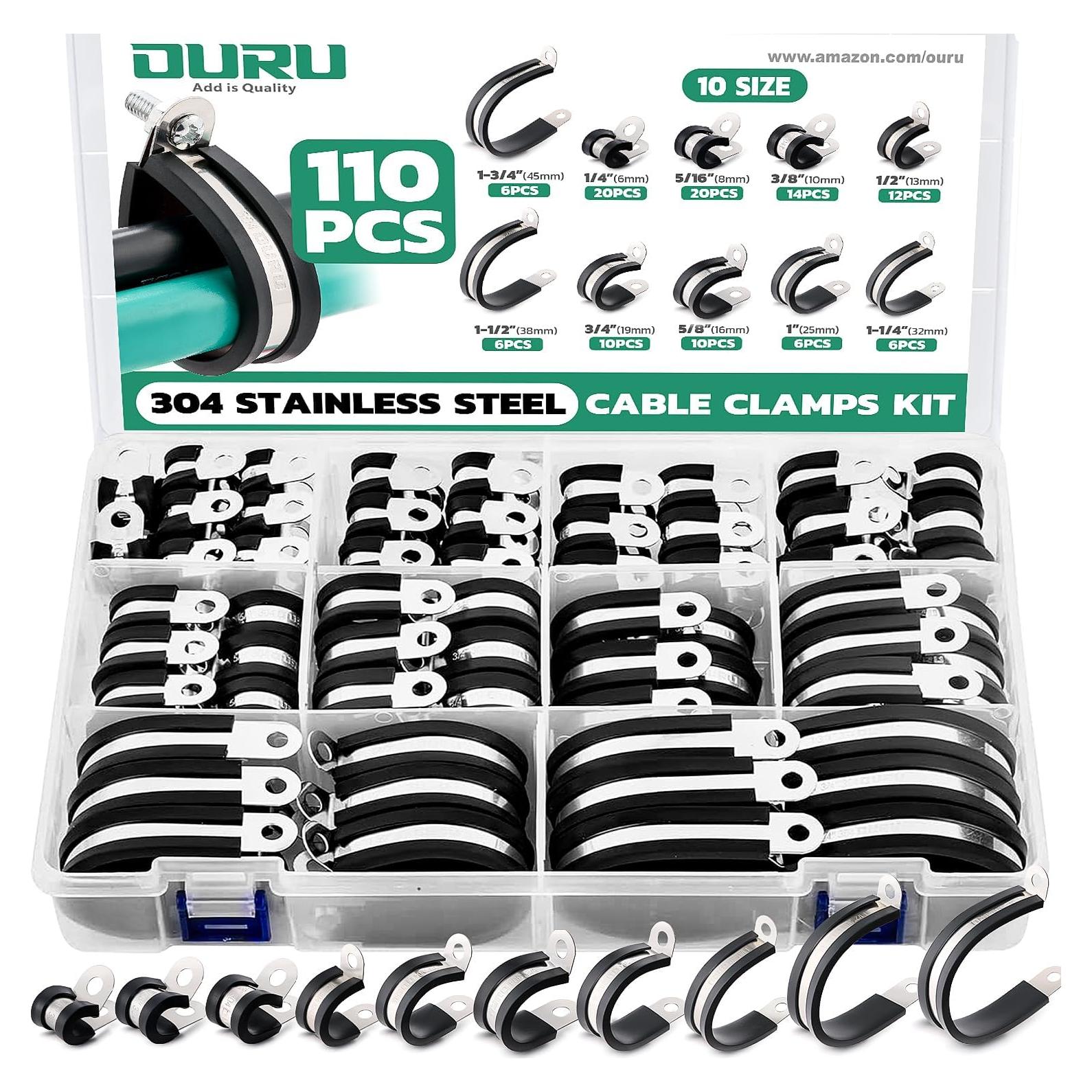 Kit de 110 Abrazaderas de Cable Aisladas OURU - Acero Inoxidable