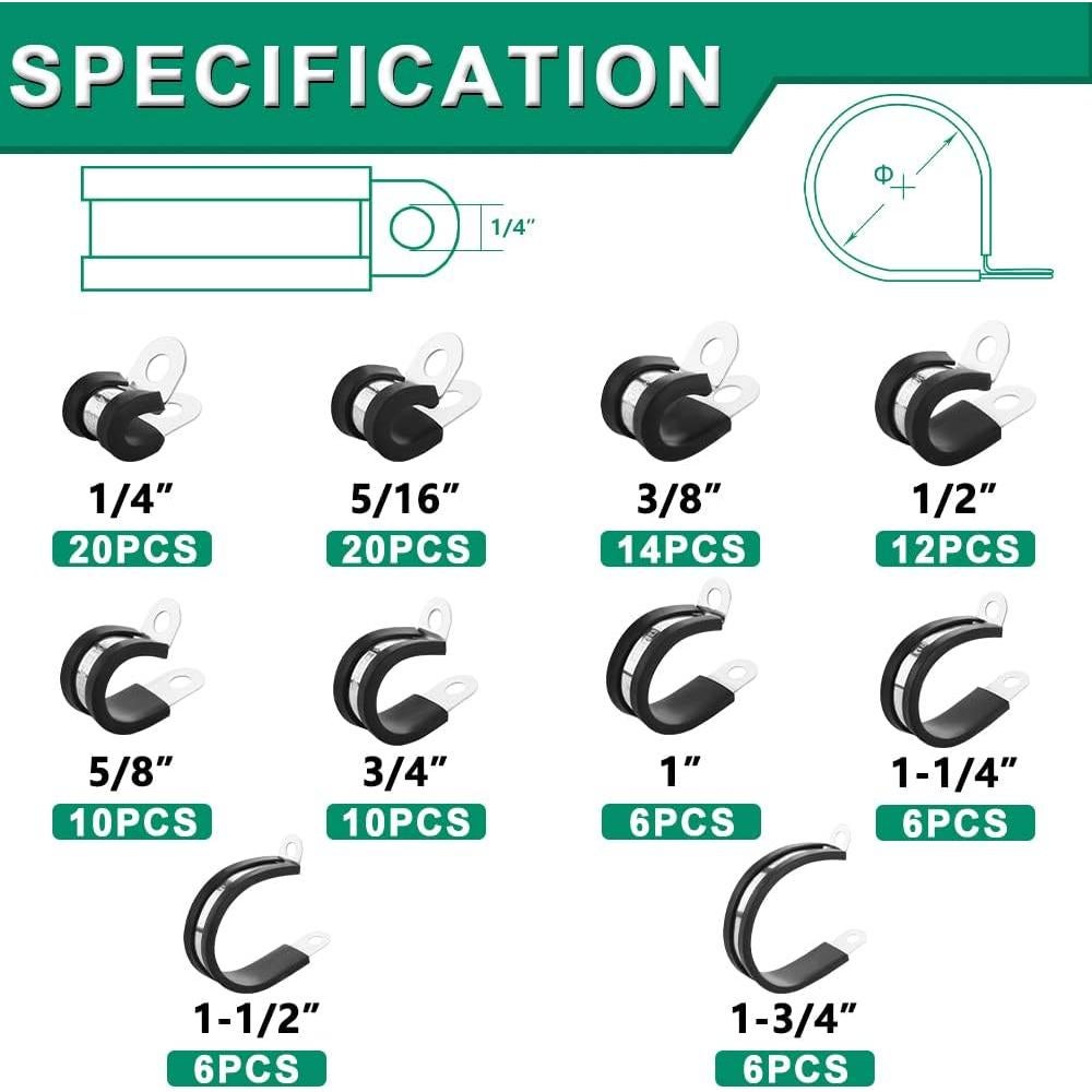 Kit de 110 Abrazaderas de Cable Aisladas OURU - Acero Inoxidable