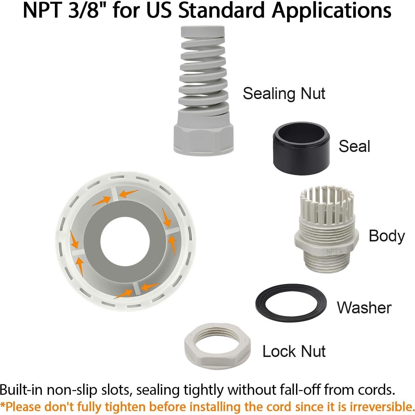 LeMotech 10 Piezas Glandes de Cable NPT 3/8" IP68 Nylon Gris