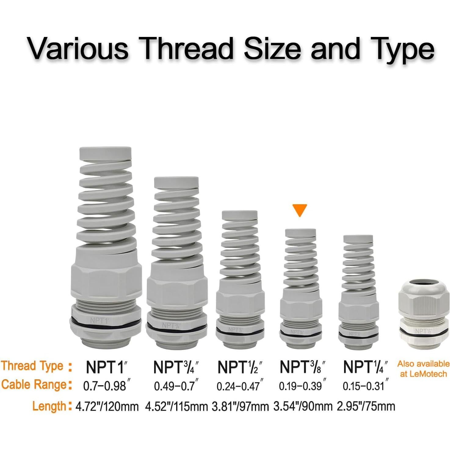 LeMotech 10 Piezas Glandes de Cable NPT 3/8" IP68 Nylon Gris