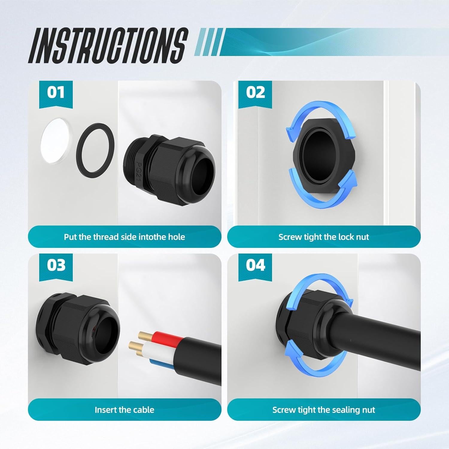 Kit de 72 Conectores de Cable Impermeables Hilictokt PG7 NPT