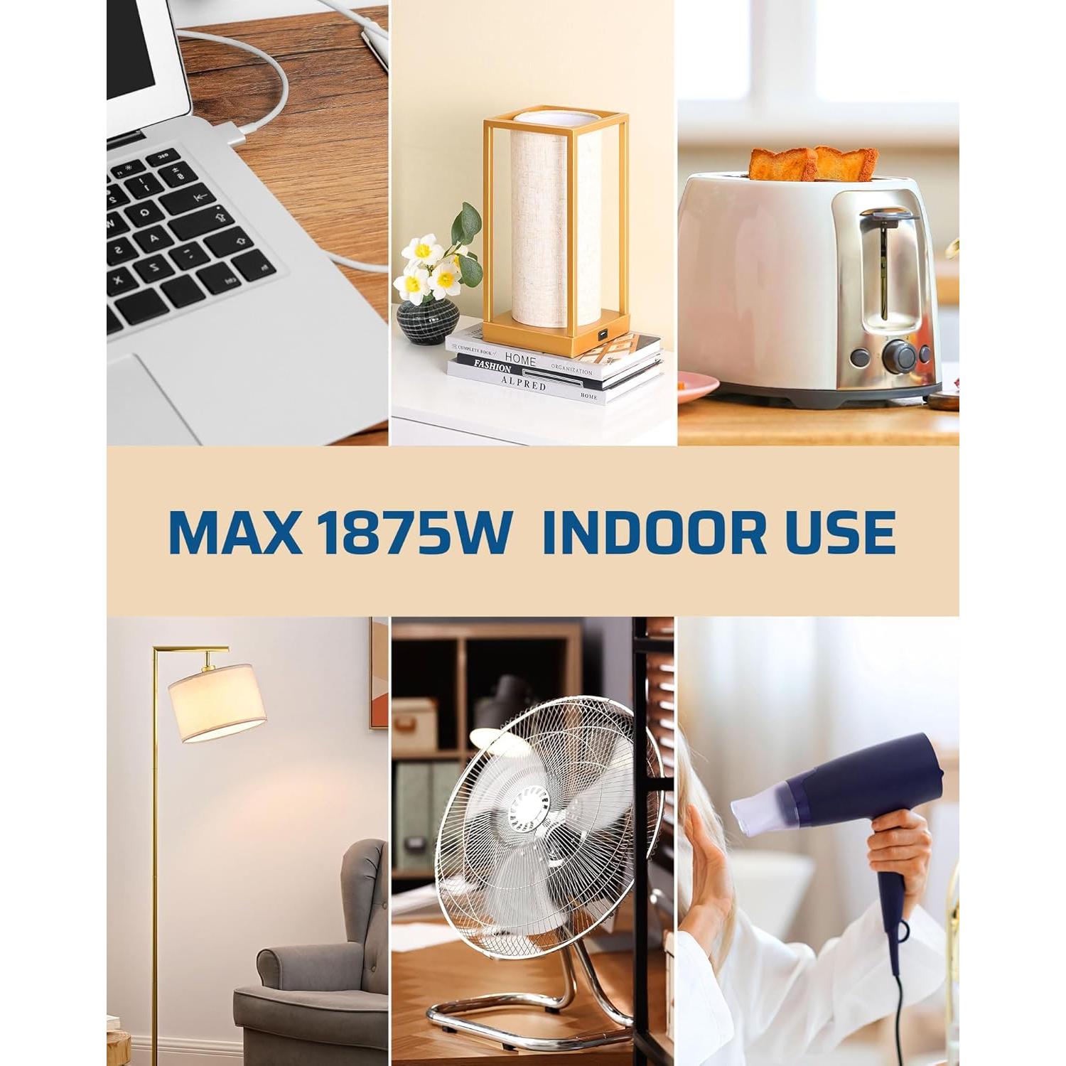 Cable de Extensión DEWENWILS 1 Pie Enchufe Plano 15A 1875W