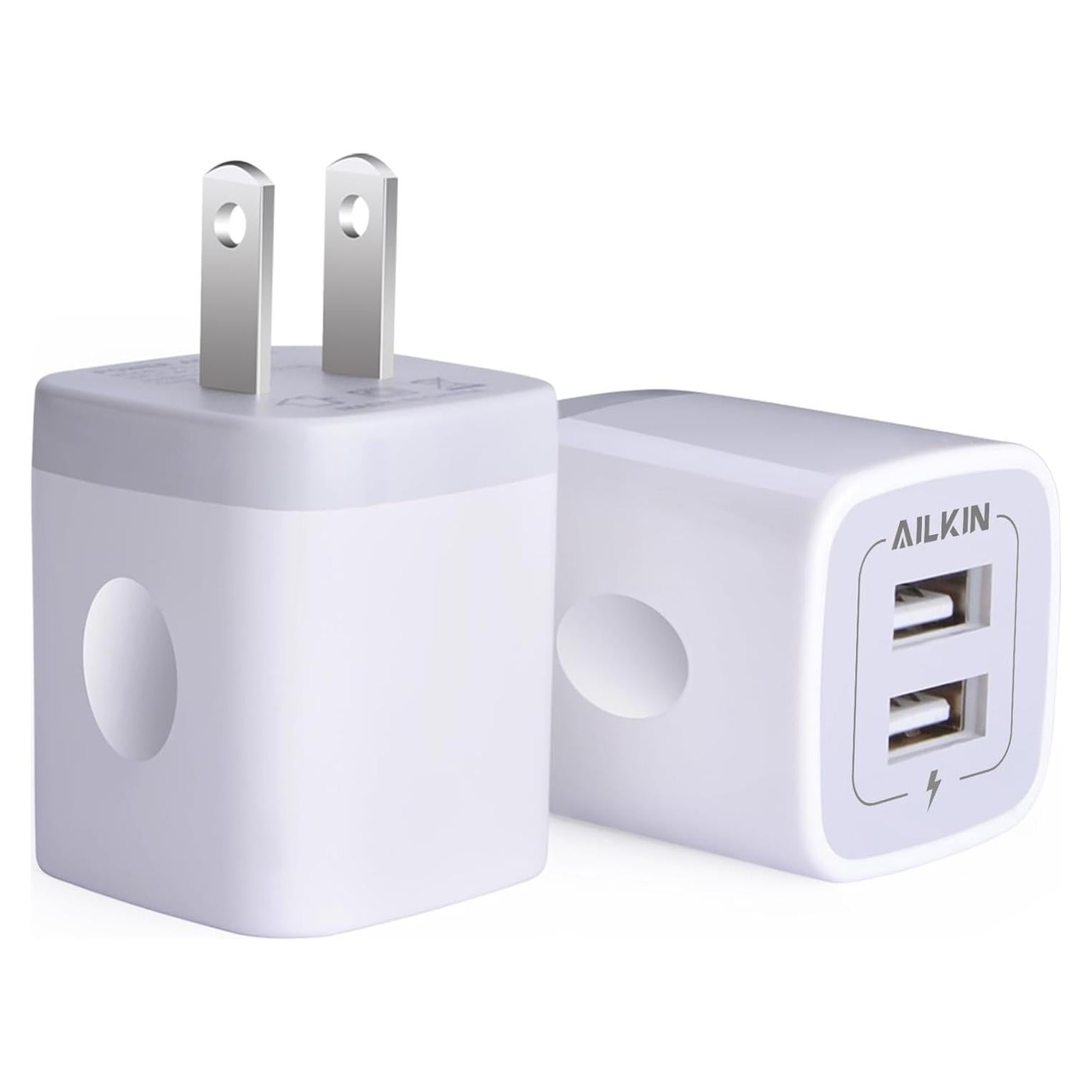 Cargador de Pared USB AILKIN Doble Puerto 2.1A Blanco - Paquete de 2