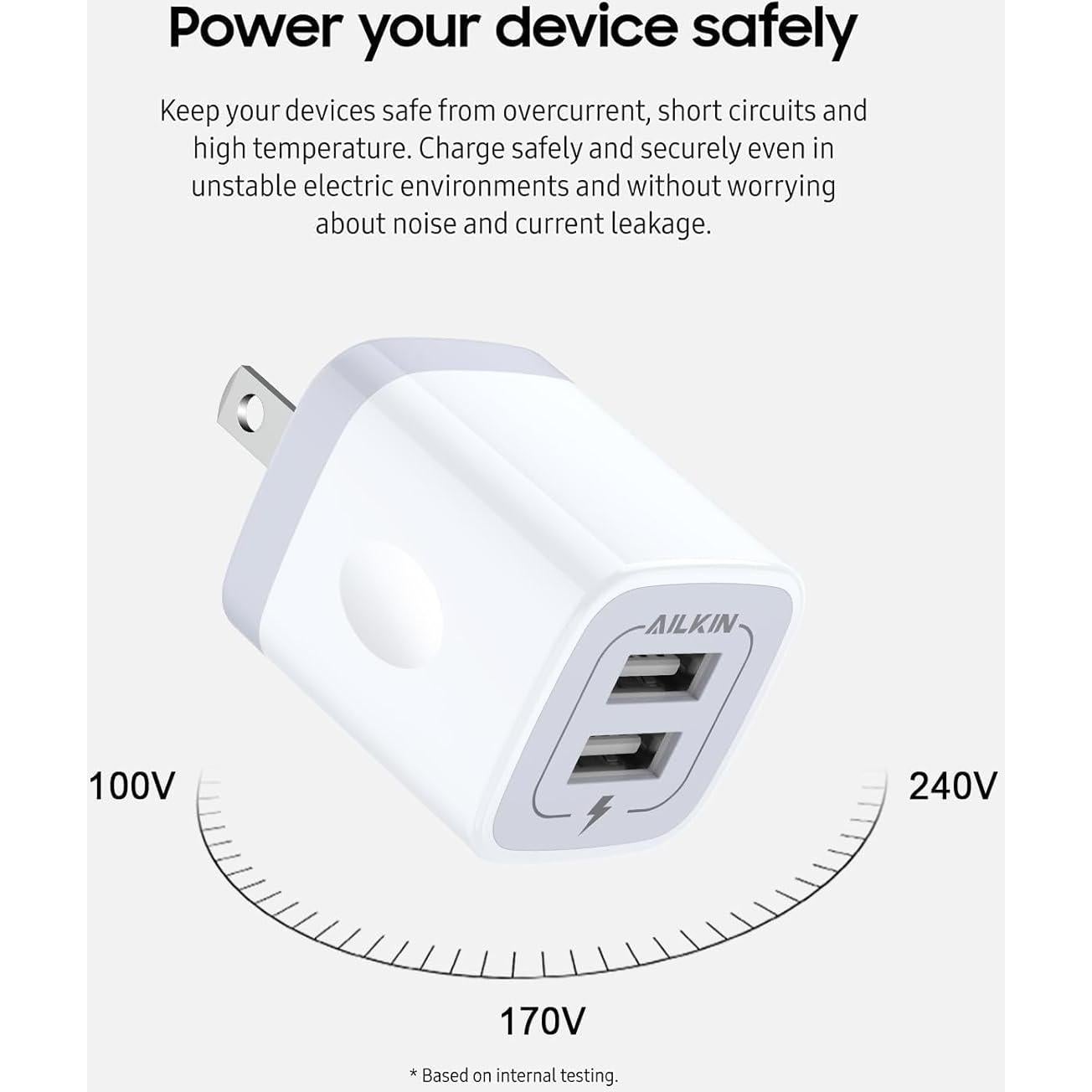 Cargador de Pared USB AILKIN Doble Puerto 2.1A Blanco - Paquete de 2