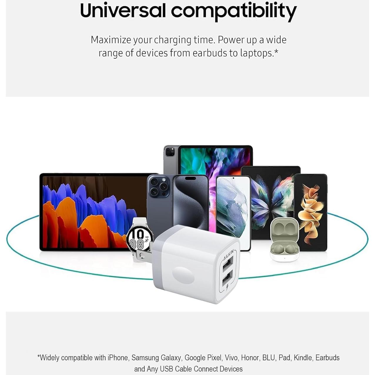 Cargador de Pared USB AILKIN Doble Puerto 2.1A Blanco - Paquete de 2