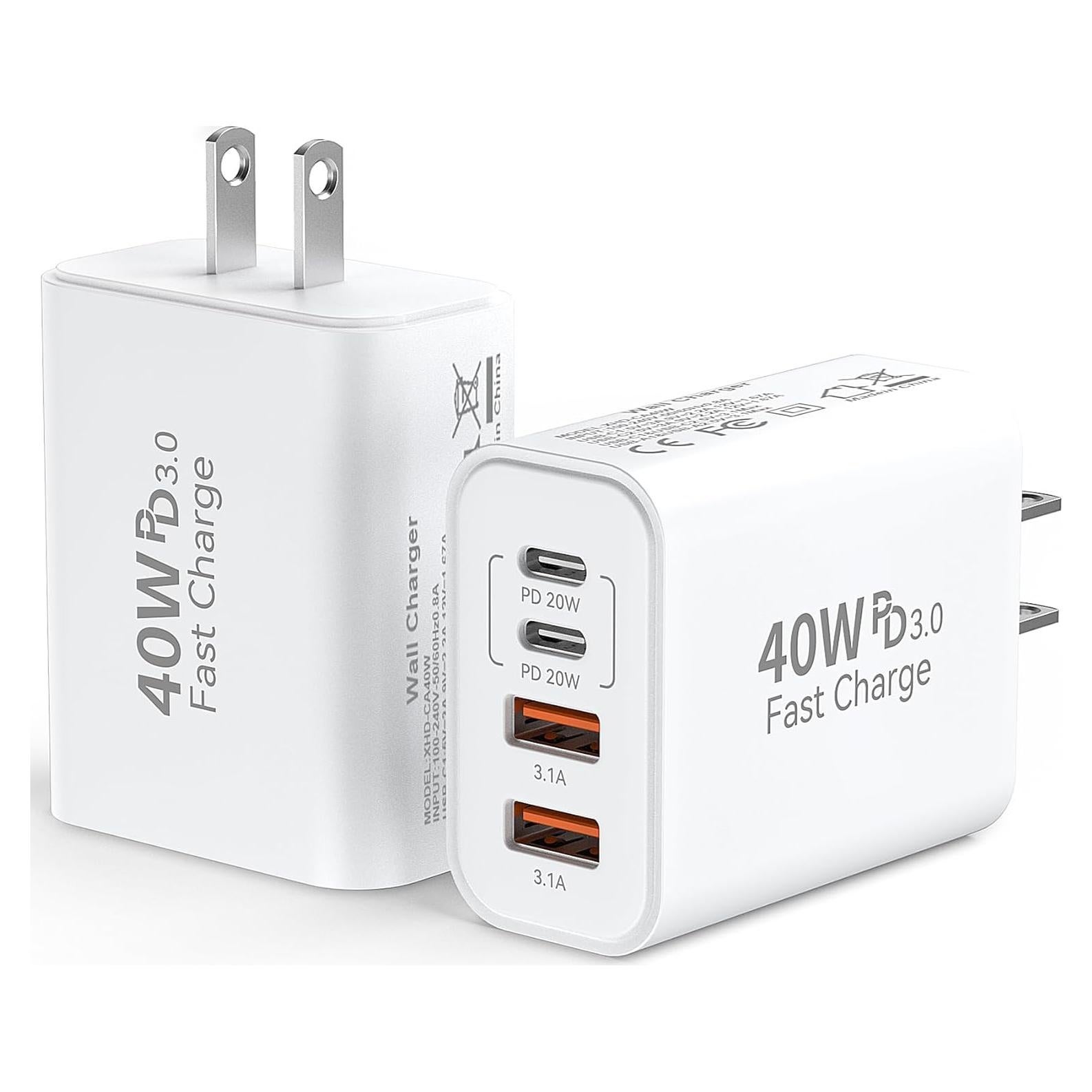 Cargador Rápido USB C 40W 4 Puertos Shenzhen XD2024 Blanco