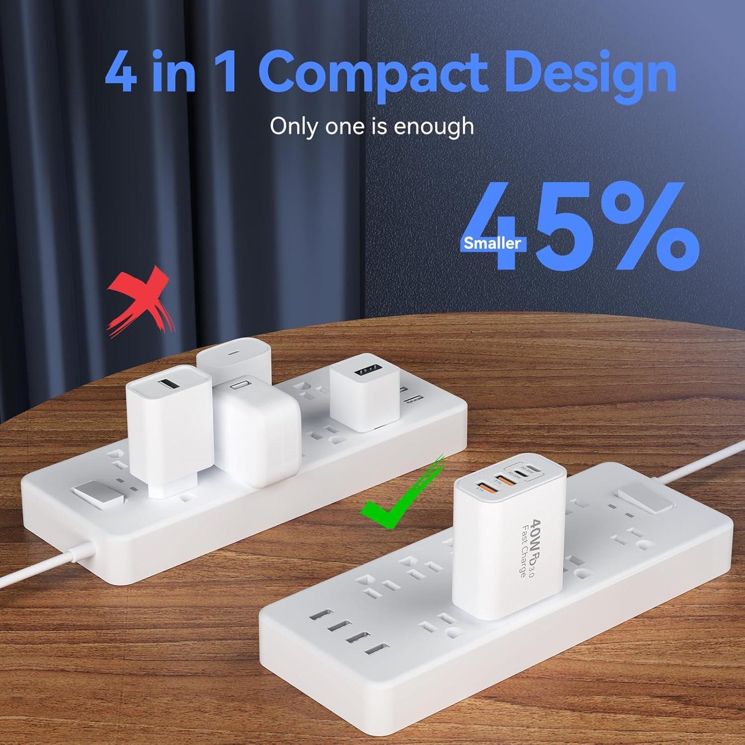 Cargador Rápido USB C 40W 4 Puertos Shenzhen XD2024 Blanco