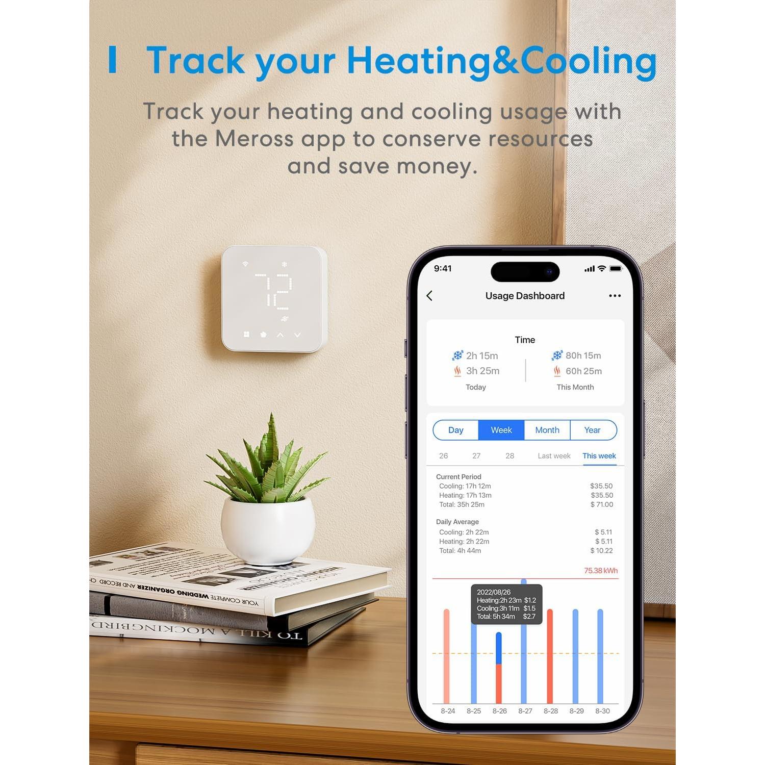 Termostato Inteligente Meross MTS300 WiFi 24V Control por App