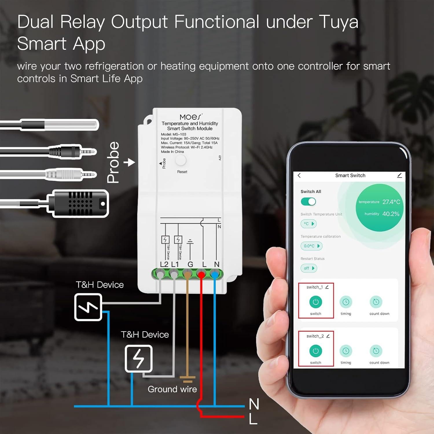 Módulo Interruptor Temperatura WiFi MOES WM-103T con Sonda