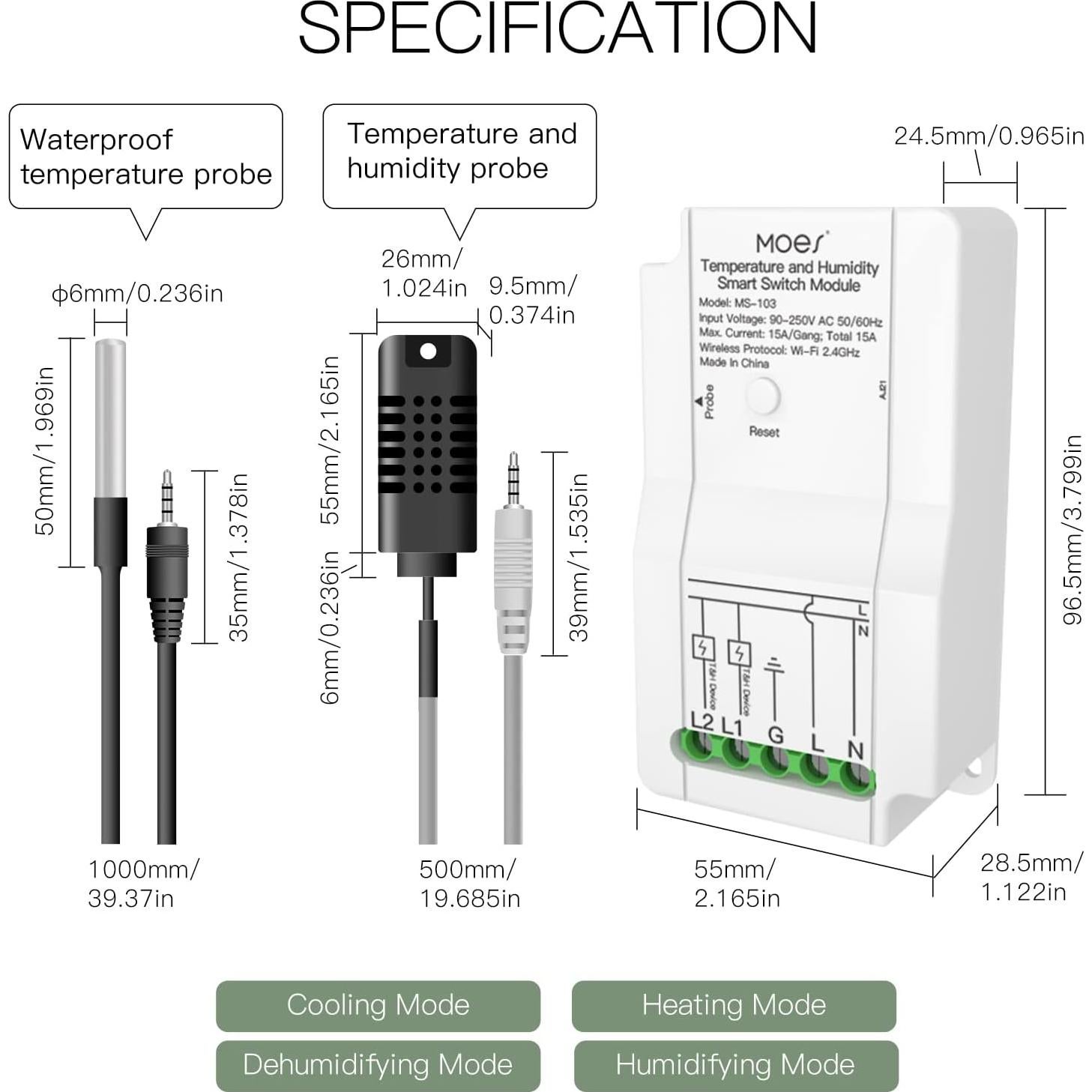 Módulo Interruptor Temperatura WiFi MOES WM-103T con Sonda